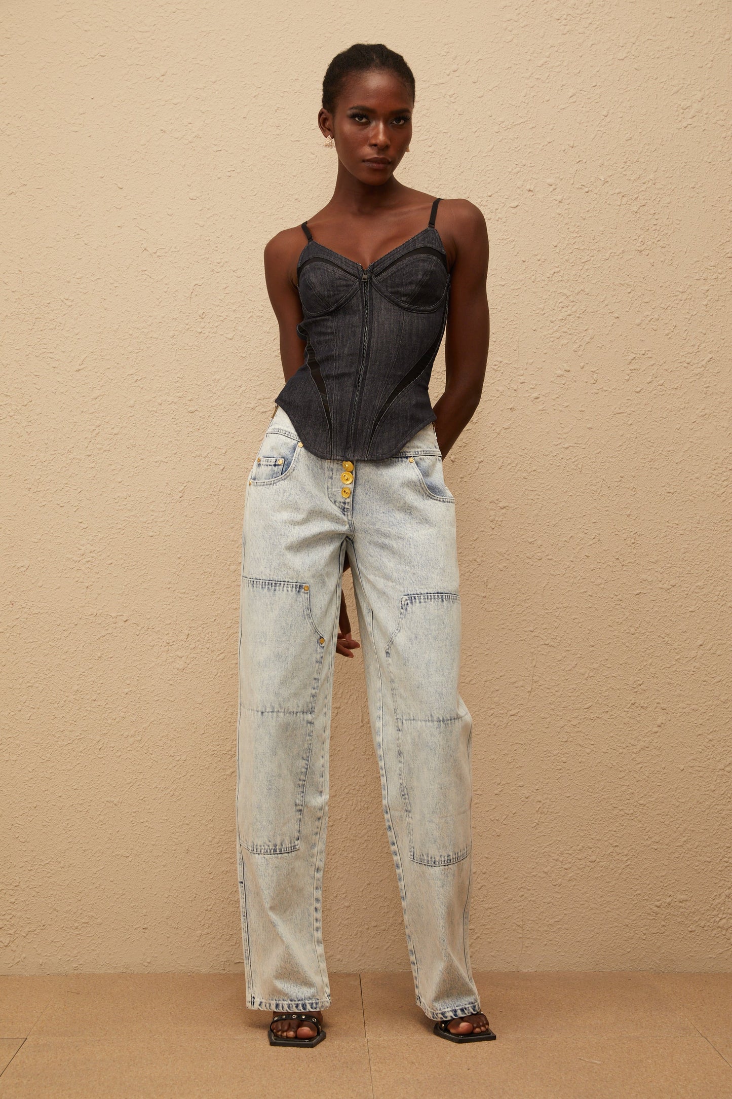 Giulia Light Blue Patchwork Cargo Jeans