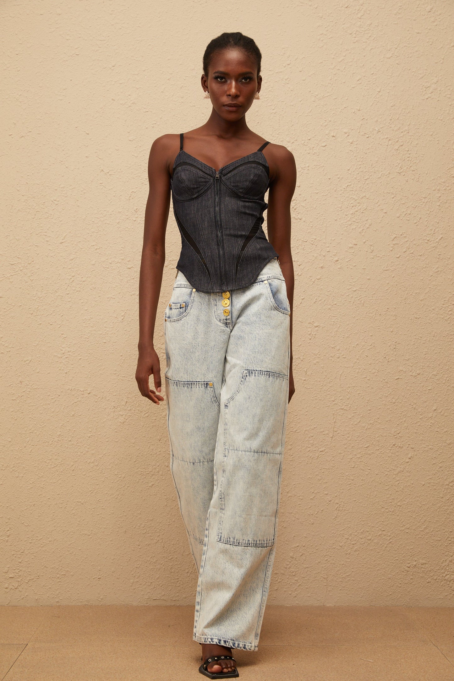 Giulia Light Blue Patchwork Cargo Jeans