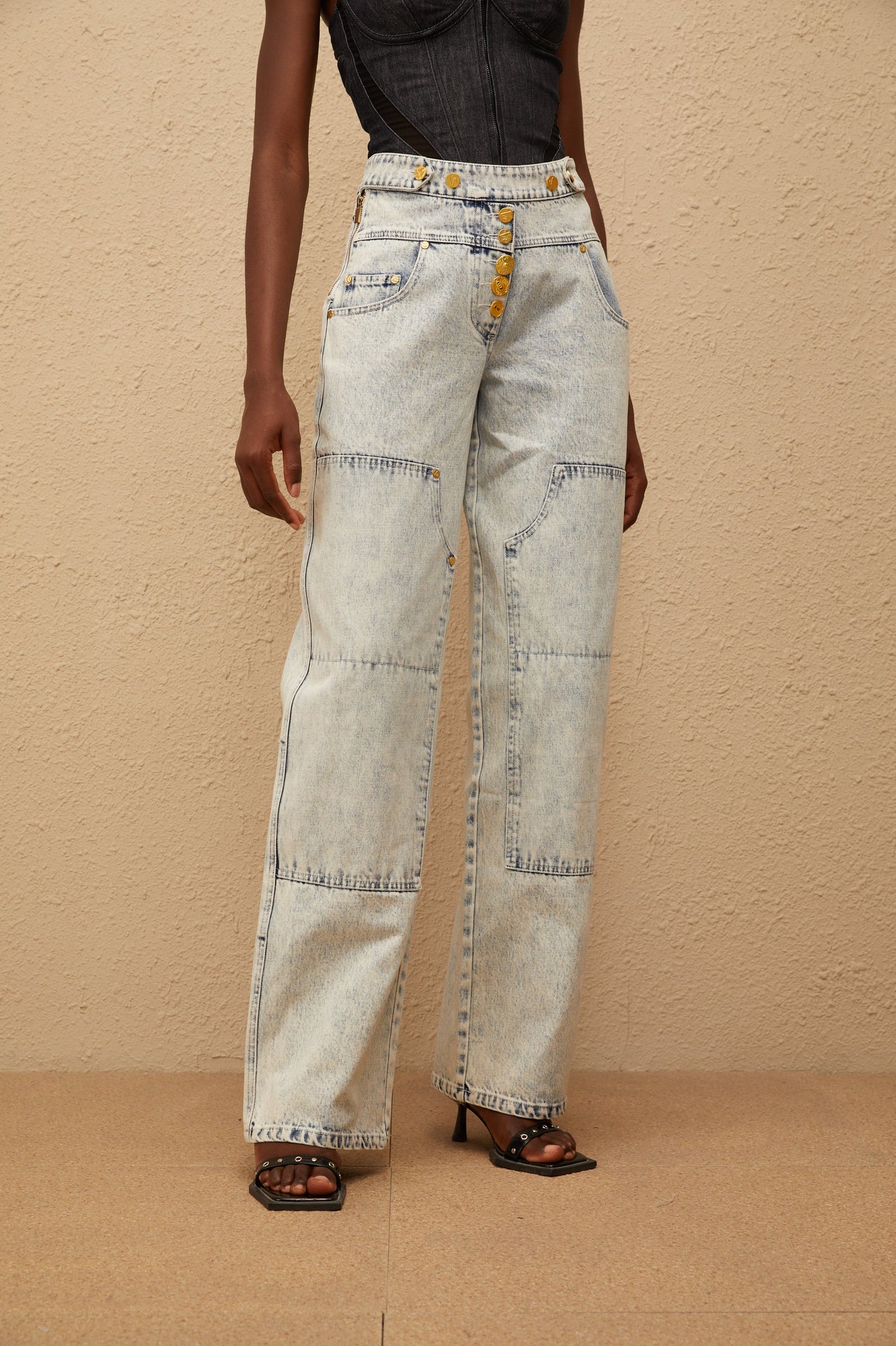 Giulia Light Blue Patchwork Cargo Jeans