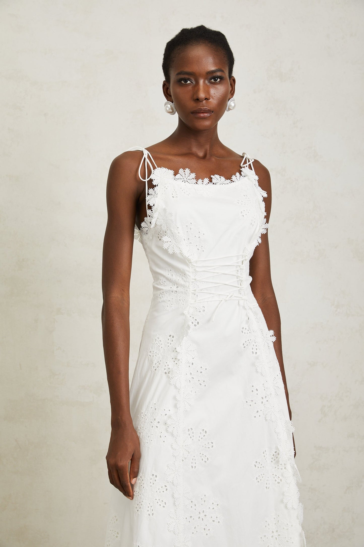 Nevaeh White Sleeveless Floral Embroidered Maxi Dress