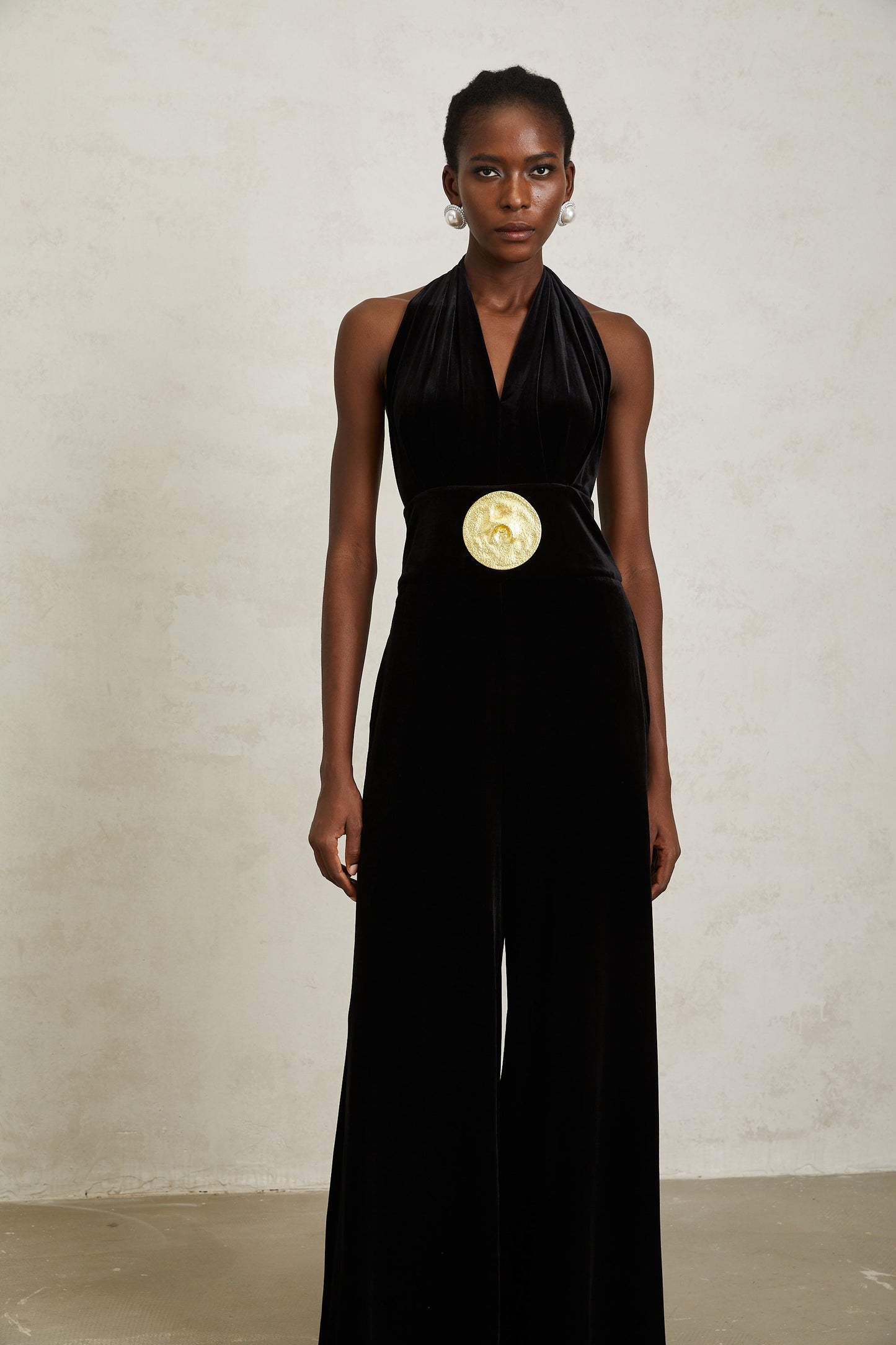 Valentine Black Halterneck Velvet Jumpsuit