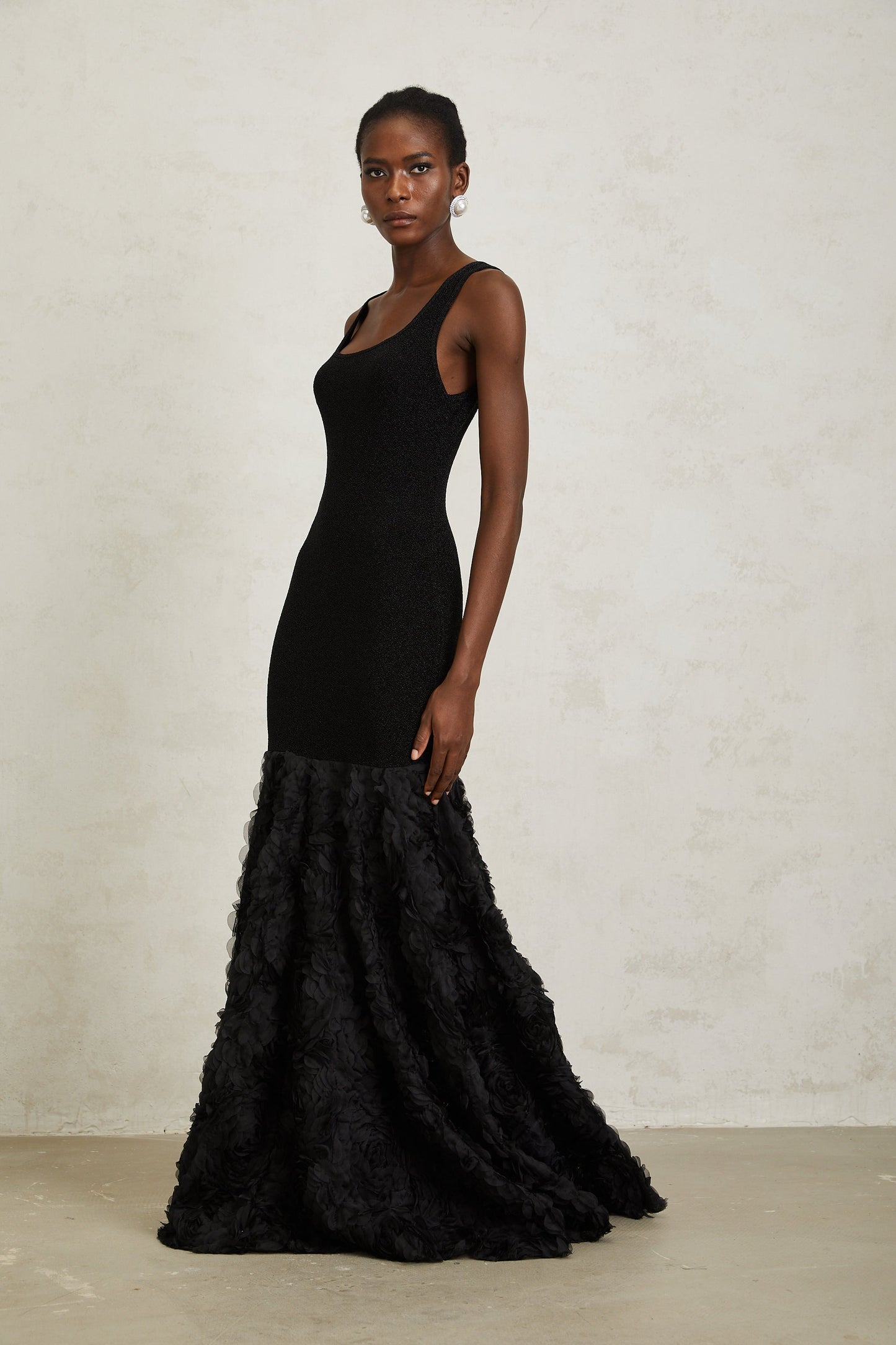 Gemma Black 3D Petal Panel Mermaid Maxi Dress