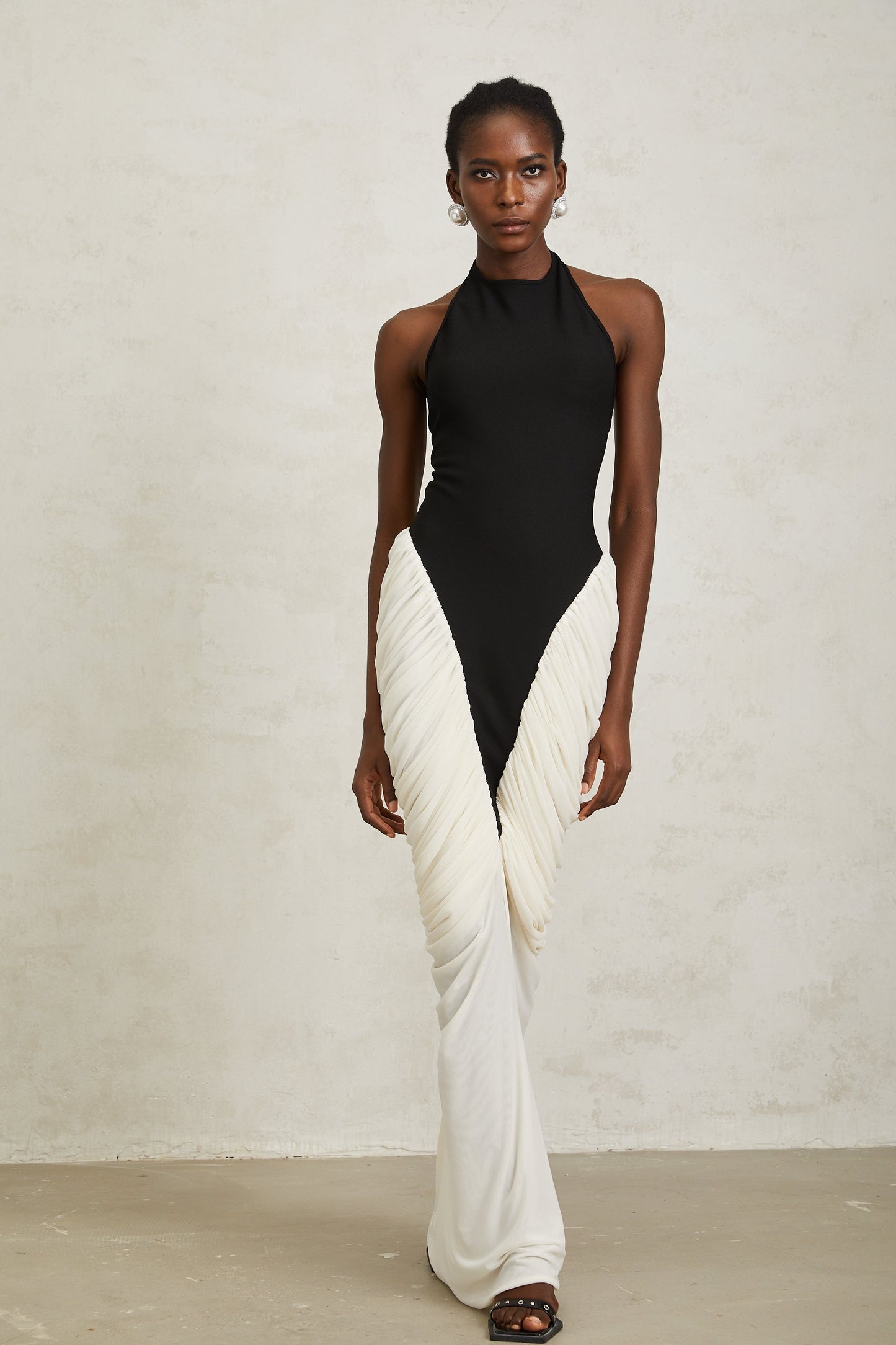 Jade Black Ruched Halterneck Maxi Bodycon Dress