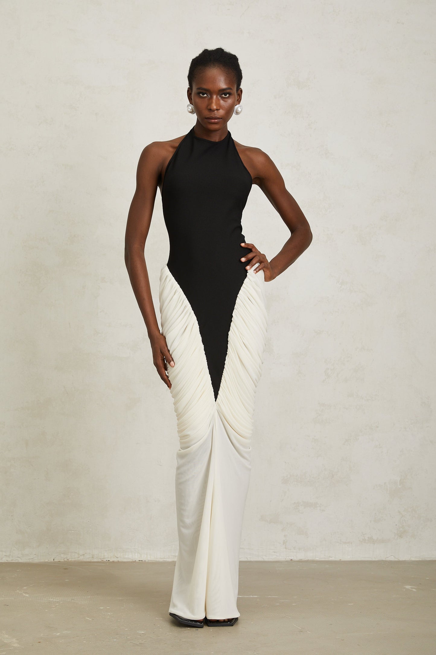 Jade Black Ruched Halterneck Maxi Bodycon Dress