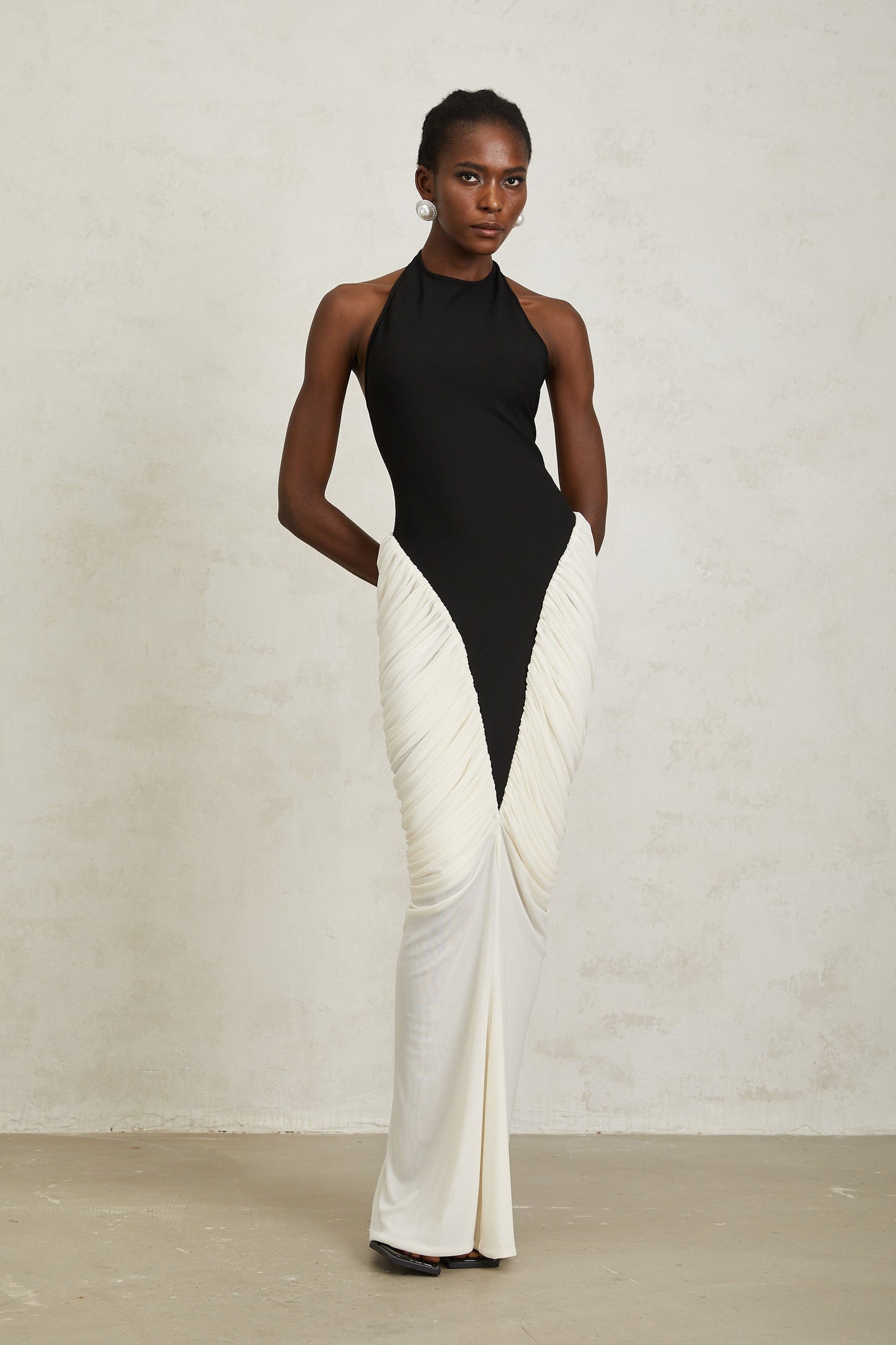 Jade Black Ruched Halterneck Maxi Bodycon Dress