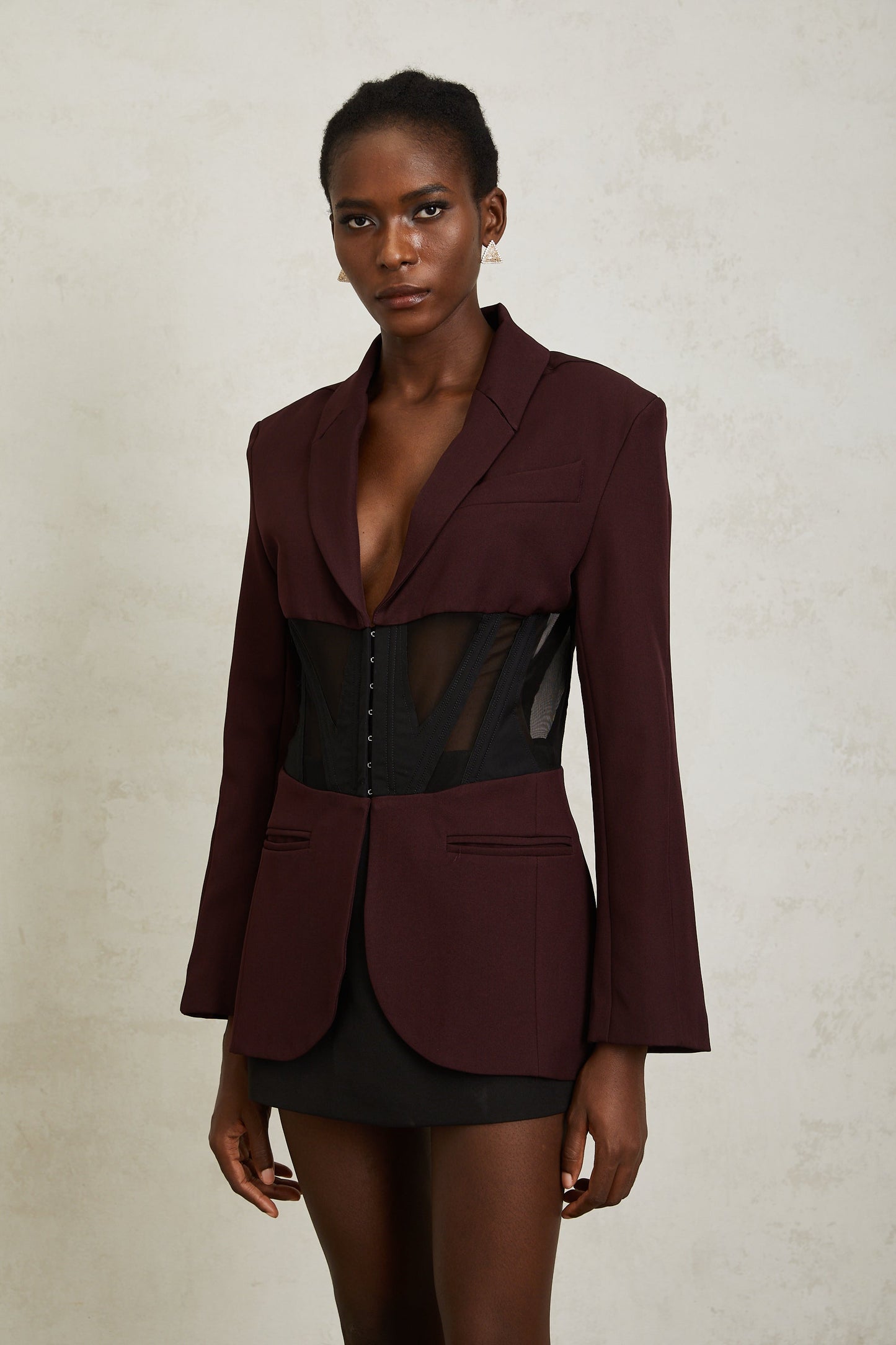 Noémie Burgundy Corset Panelled Blazer