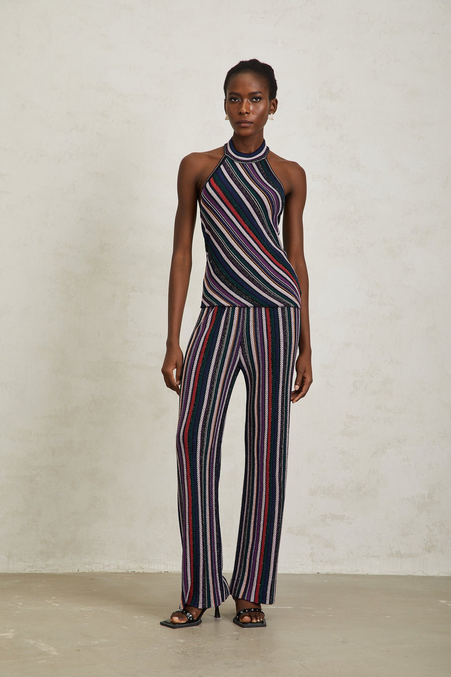 Harper Purple Striped Knit Top & Trousers Set
