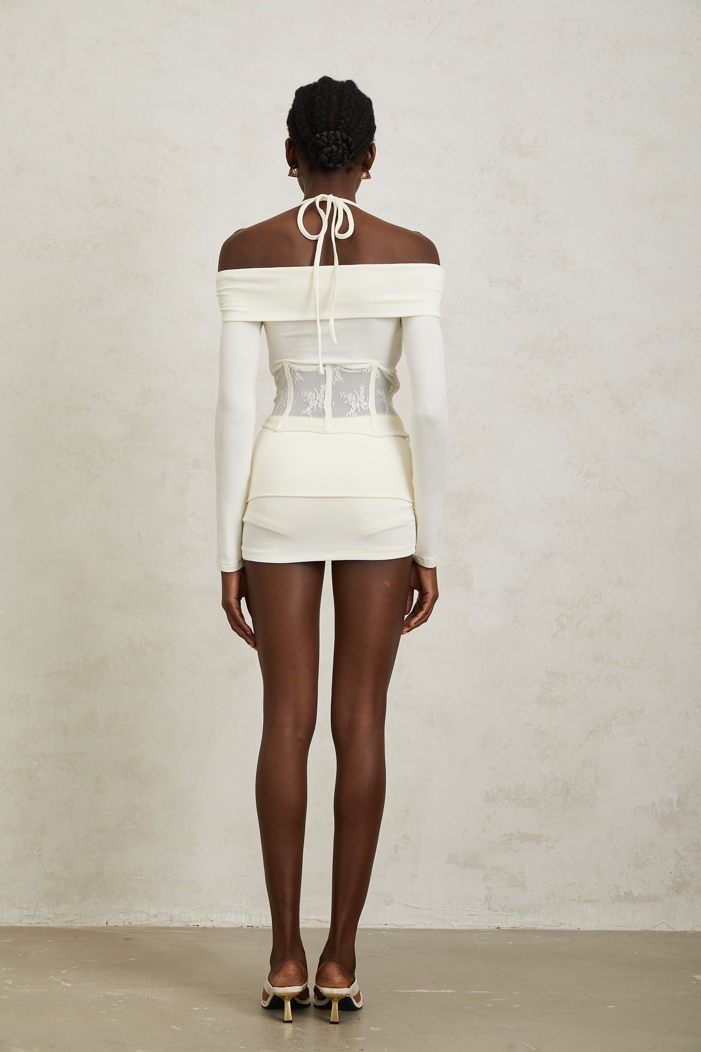 Coralie White Lace Panel Knit Blouse & Skirt Set
