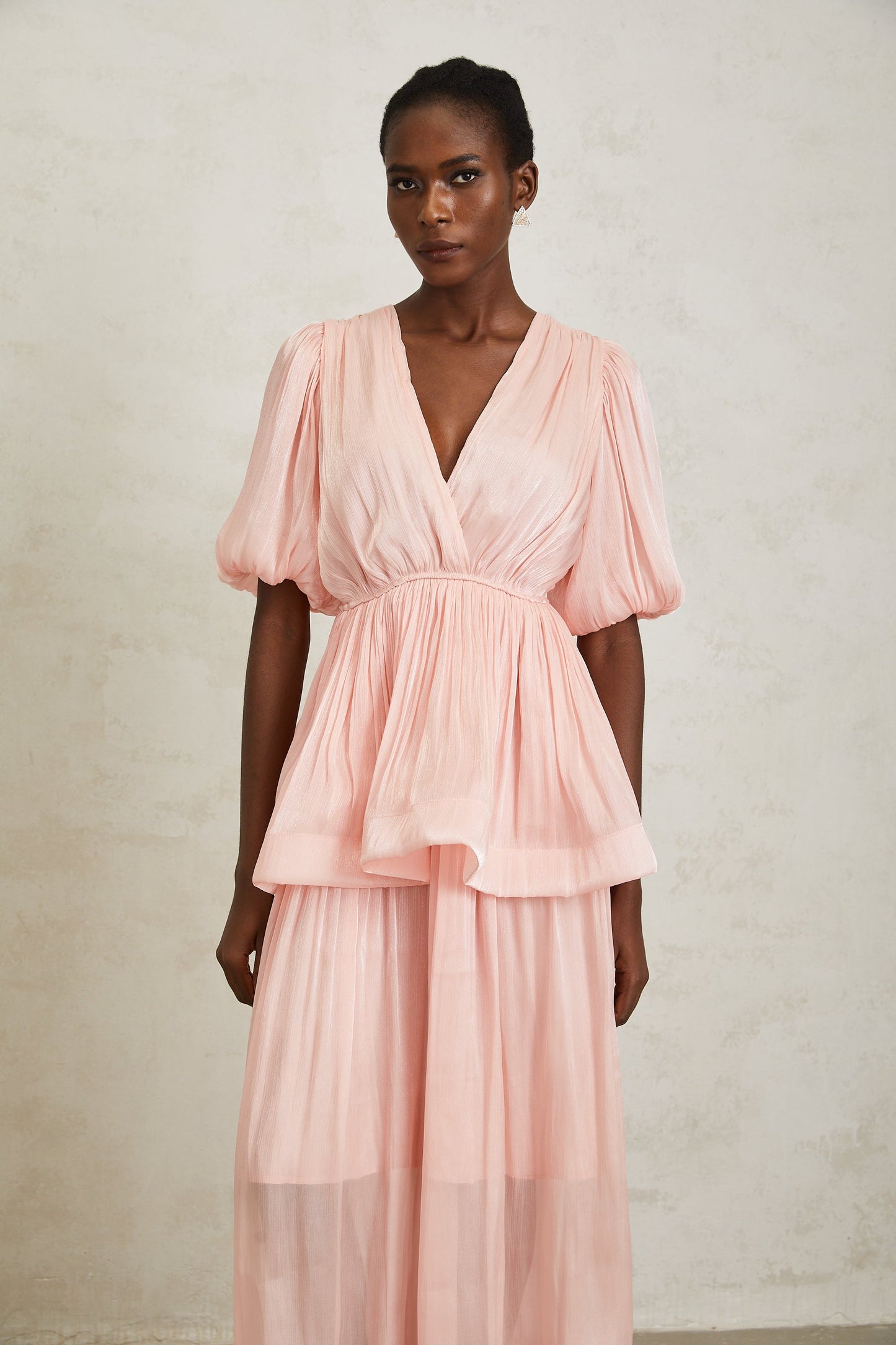 Joyanna Pink Pleated Glossy Maxi Dress
