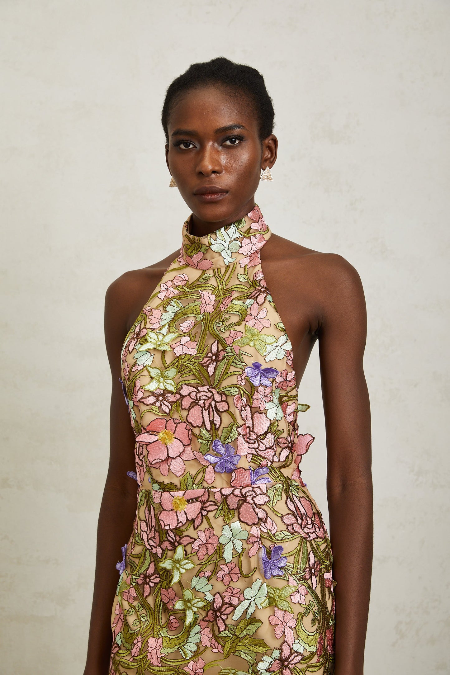 Consuelo Green Floral Embroidered Mesh Mini Dress