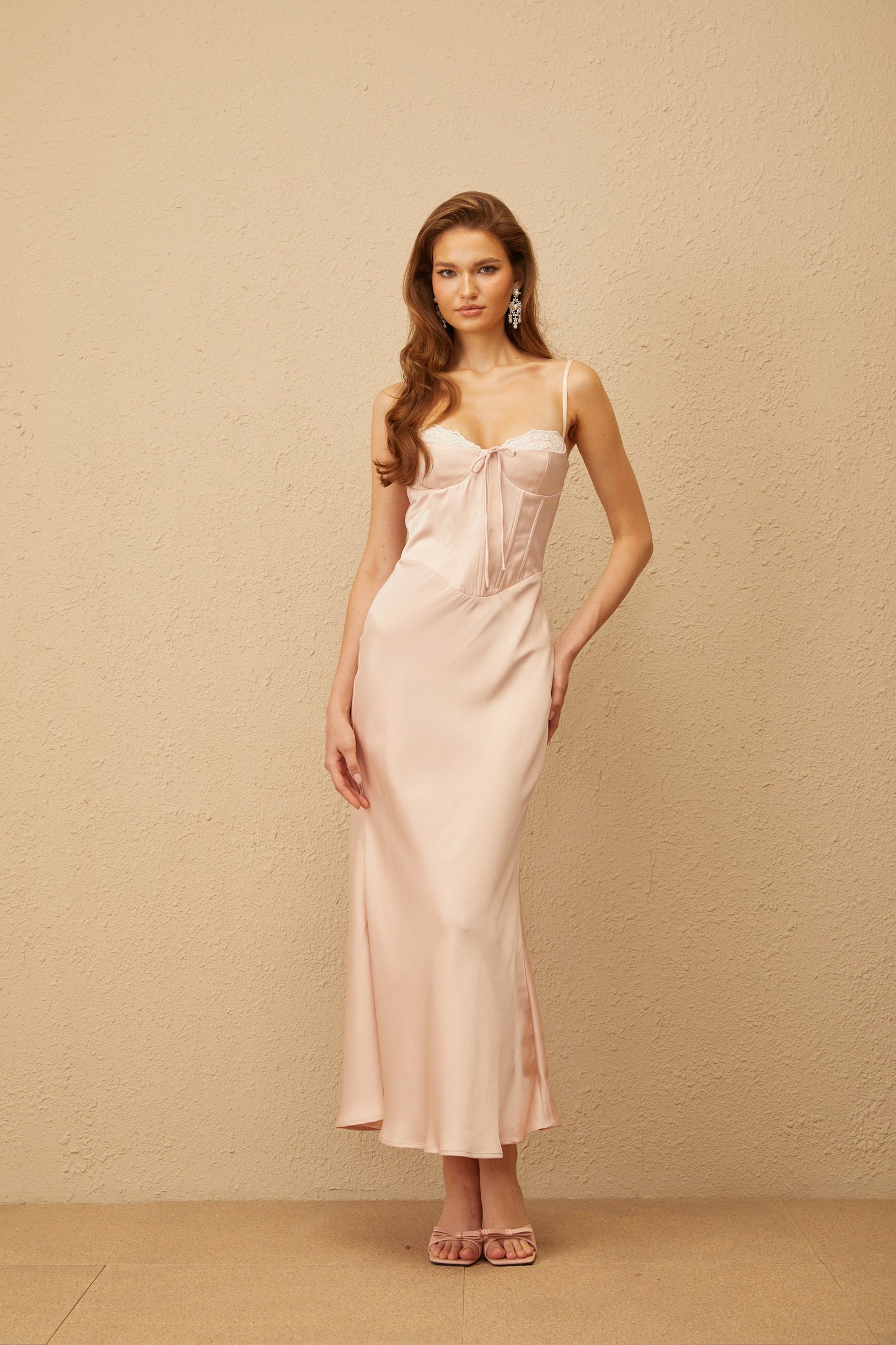 Paige Pink Lace Trim Satin Maxi Dress