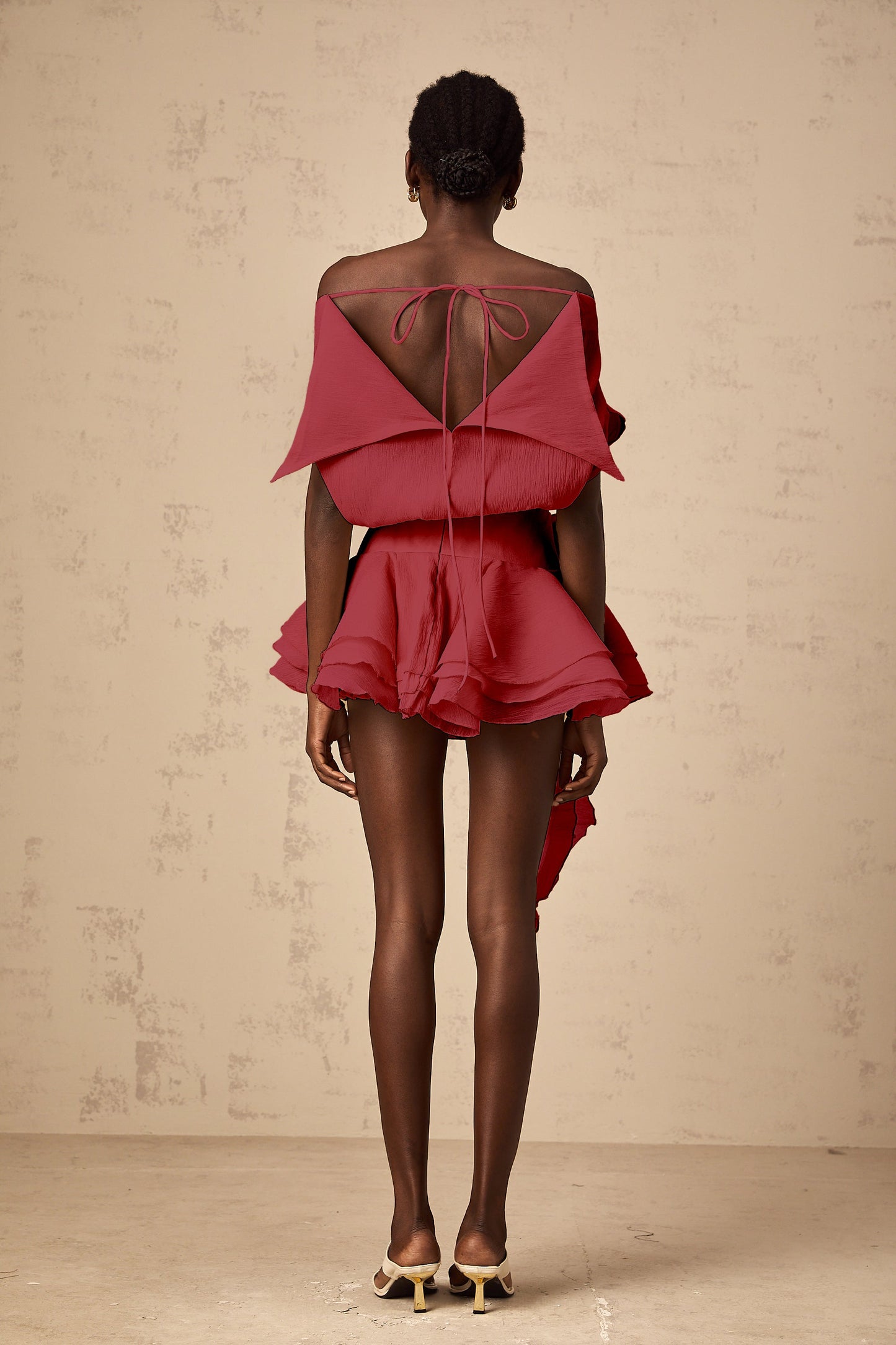 Amélie Red Floral Appliqué Flounced Mini Dress