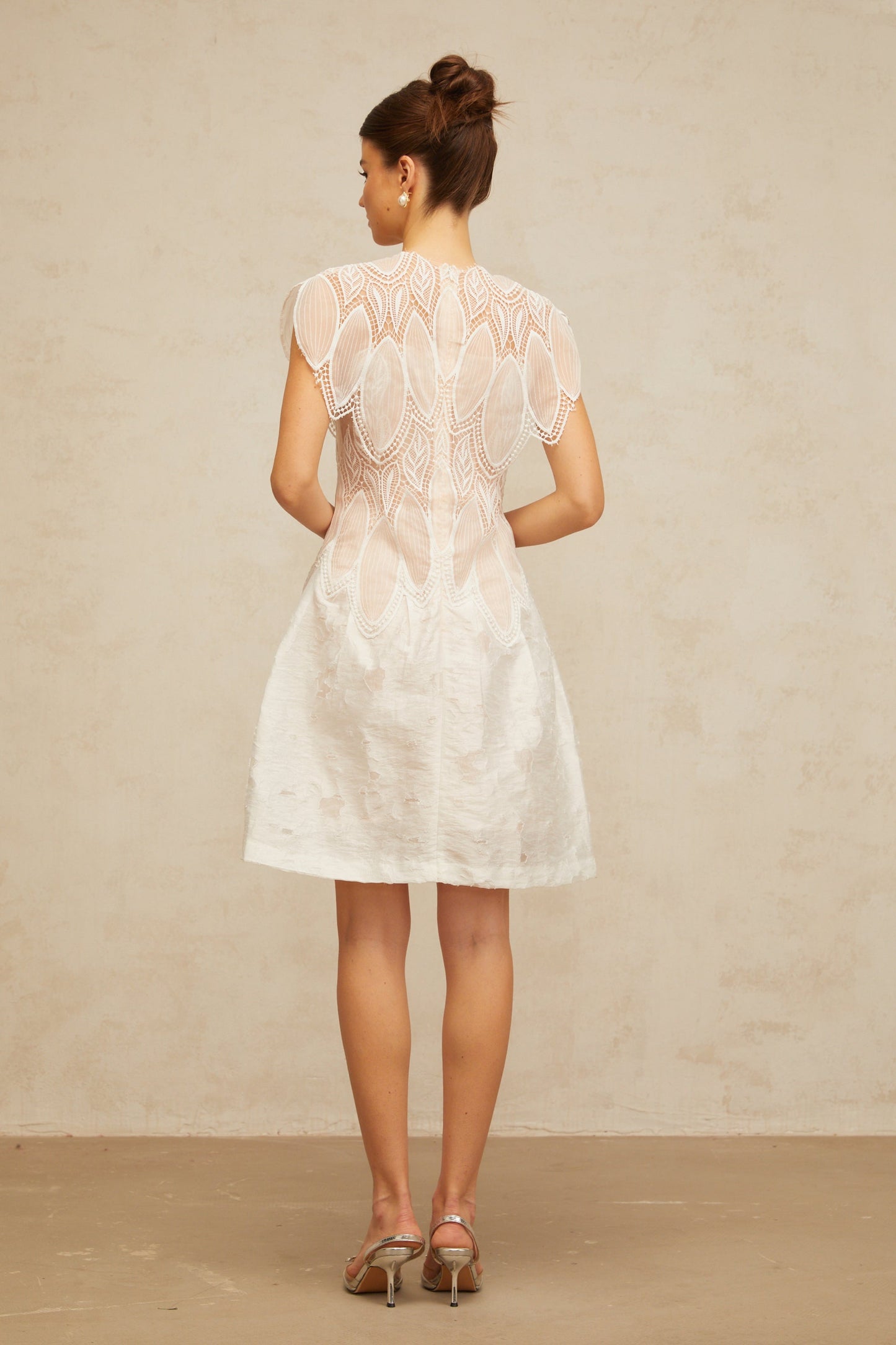 Clémence white 3D-petal corded-lace mini dress