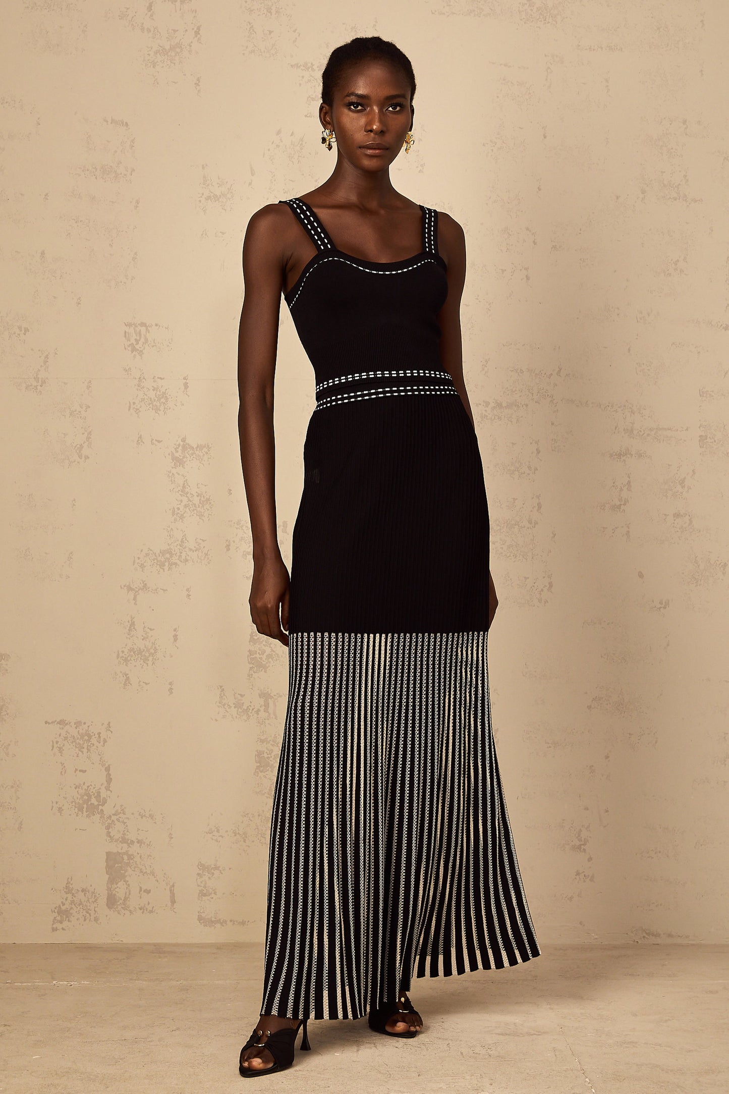 Léontine Contrast Color Ribbed Knit Matching Set