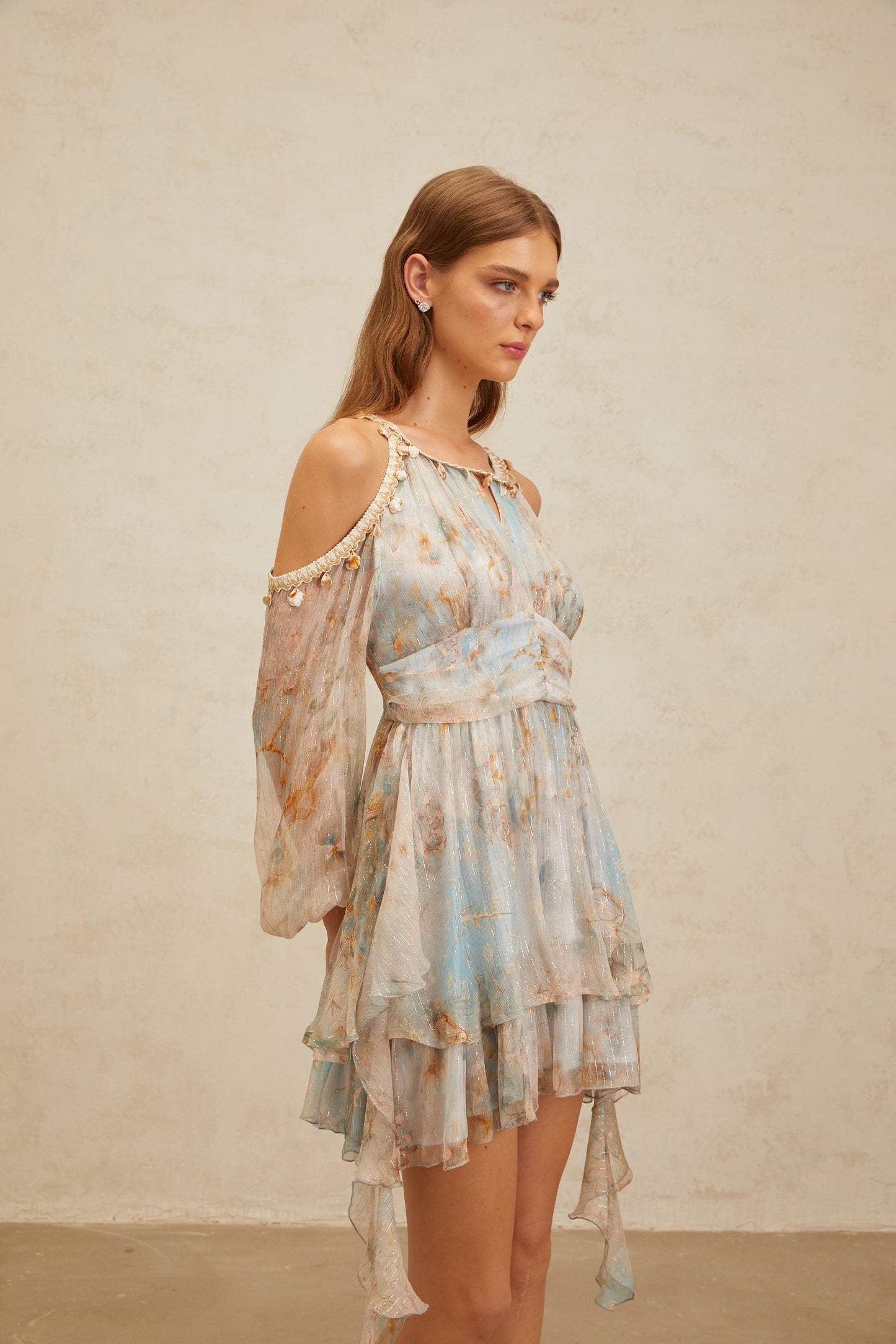 Glannon Blue Floral Print Silk Mini Dress