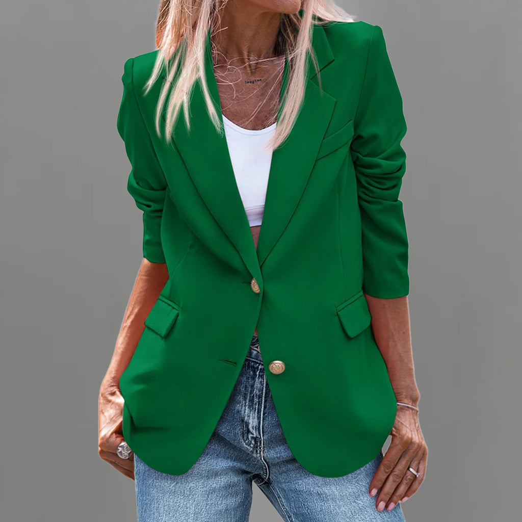Formal Notched Lapel Two Button Long Sleeve Solid Blazer