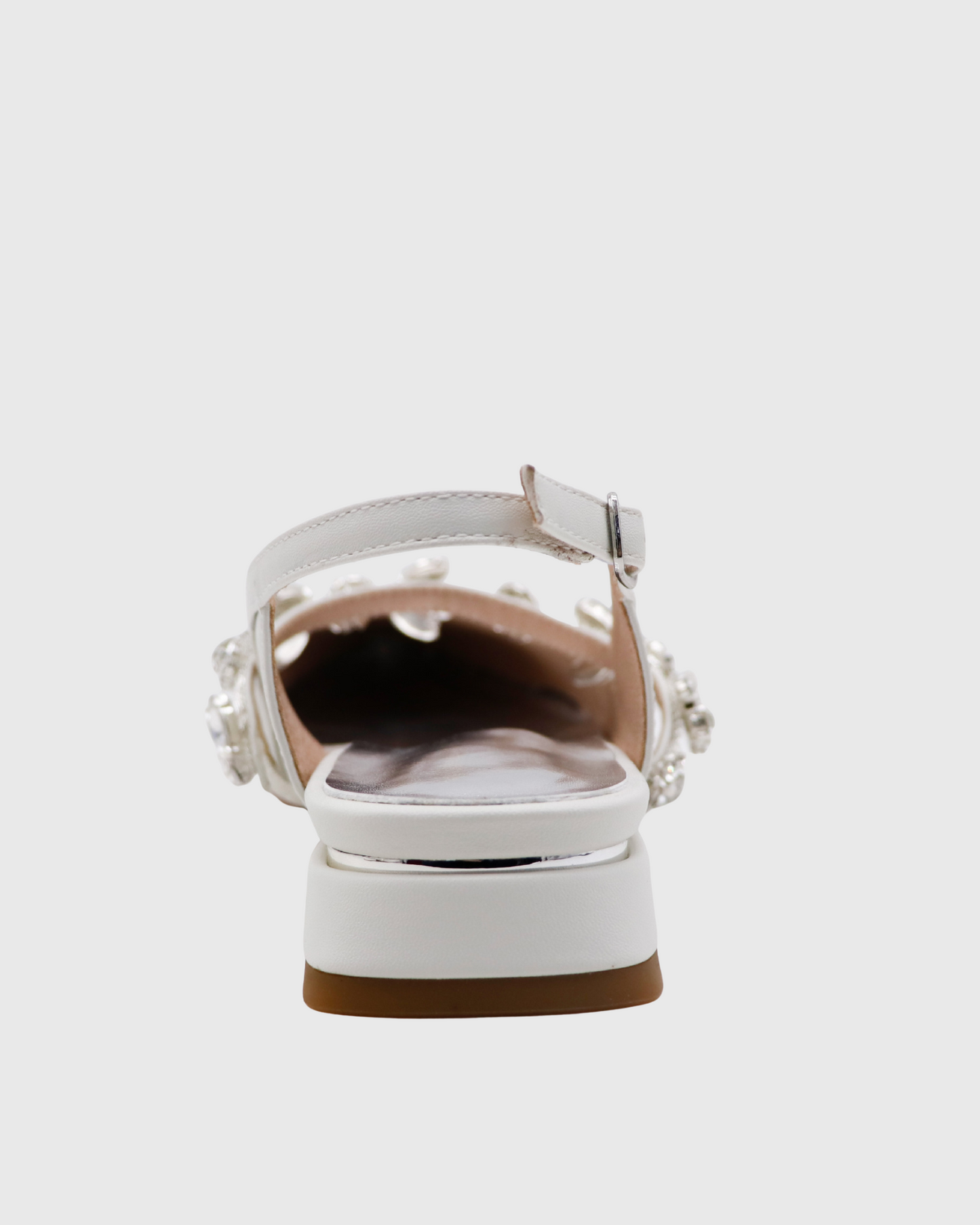 Nerina Rhinestone Strap Leather Flats In White