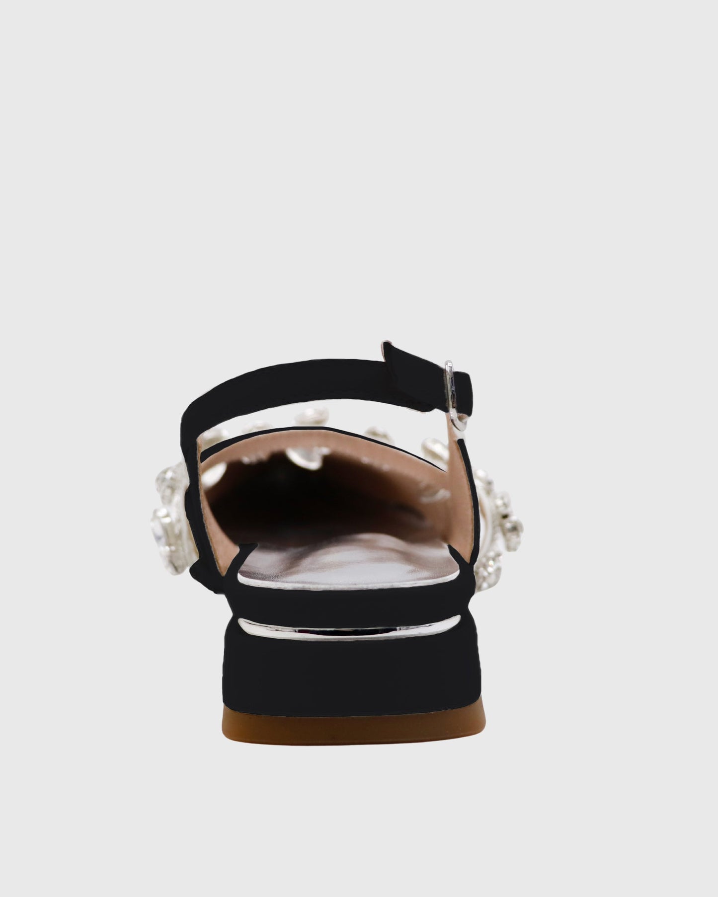 Nerina Rhinestone Strap Satin Flats In Black