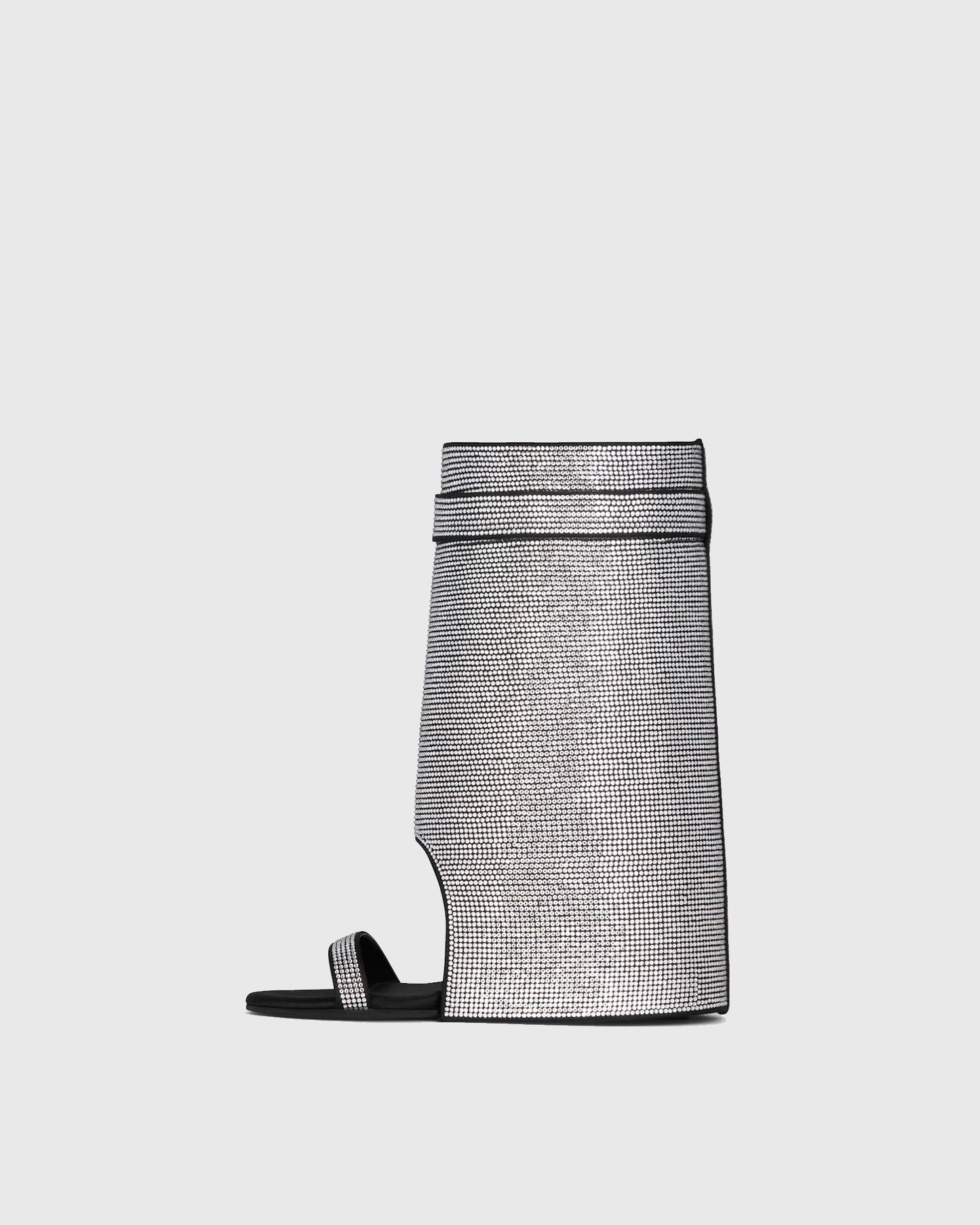 Bionda Buckle Rhinestone Embellished Satin Knee High Boots