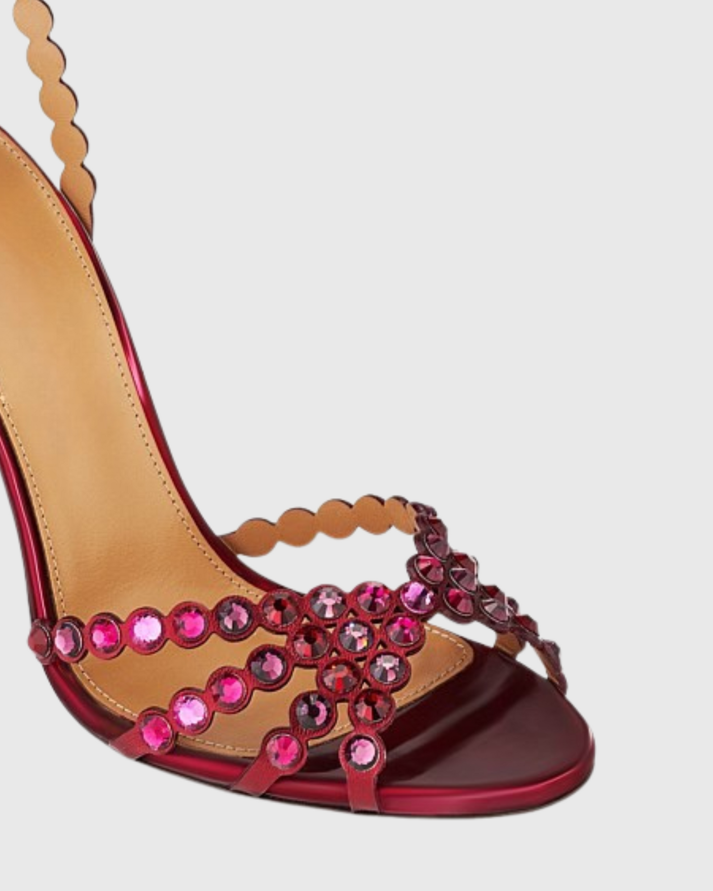 Cameo Rhinestone Embellished PVC Strap Sandals In Wine