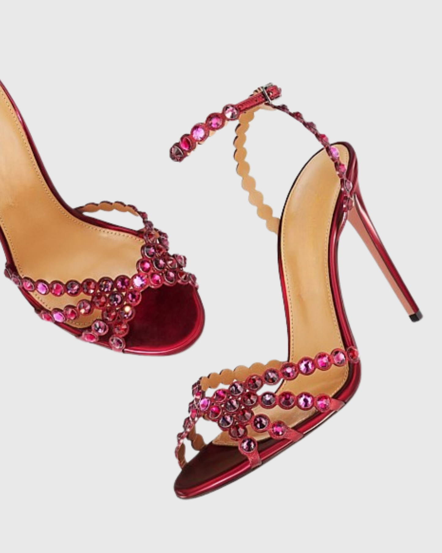 Cameo Rhinestone Embellished PVC Strap Sandals In Wine