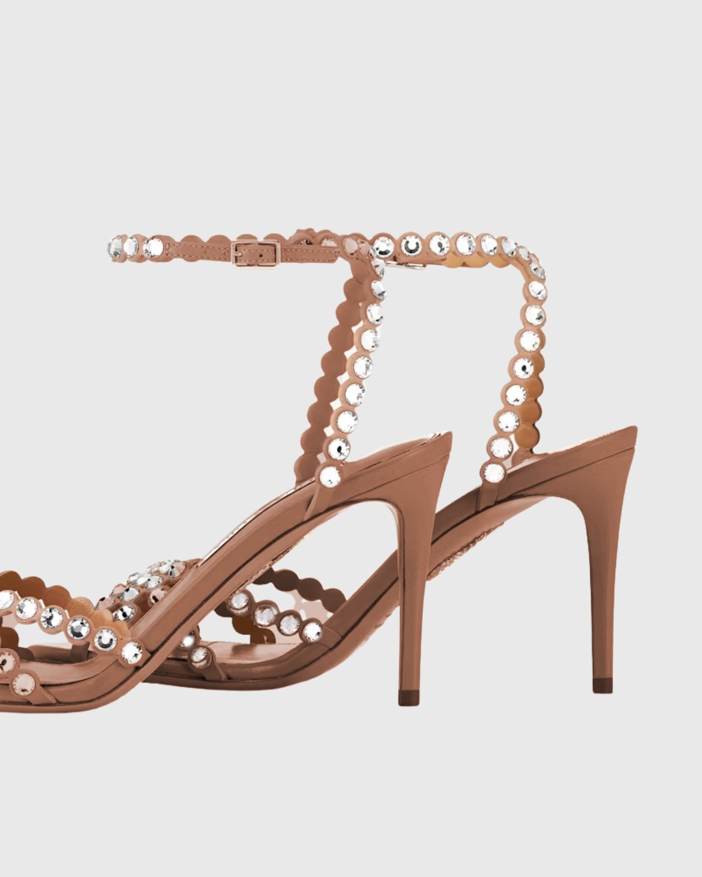 Cameo Rhinestone Embellished Strap Sandals In Beige
