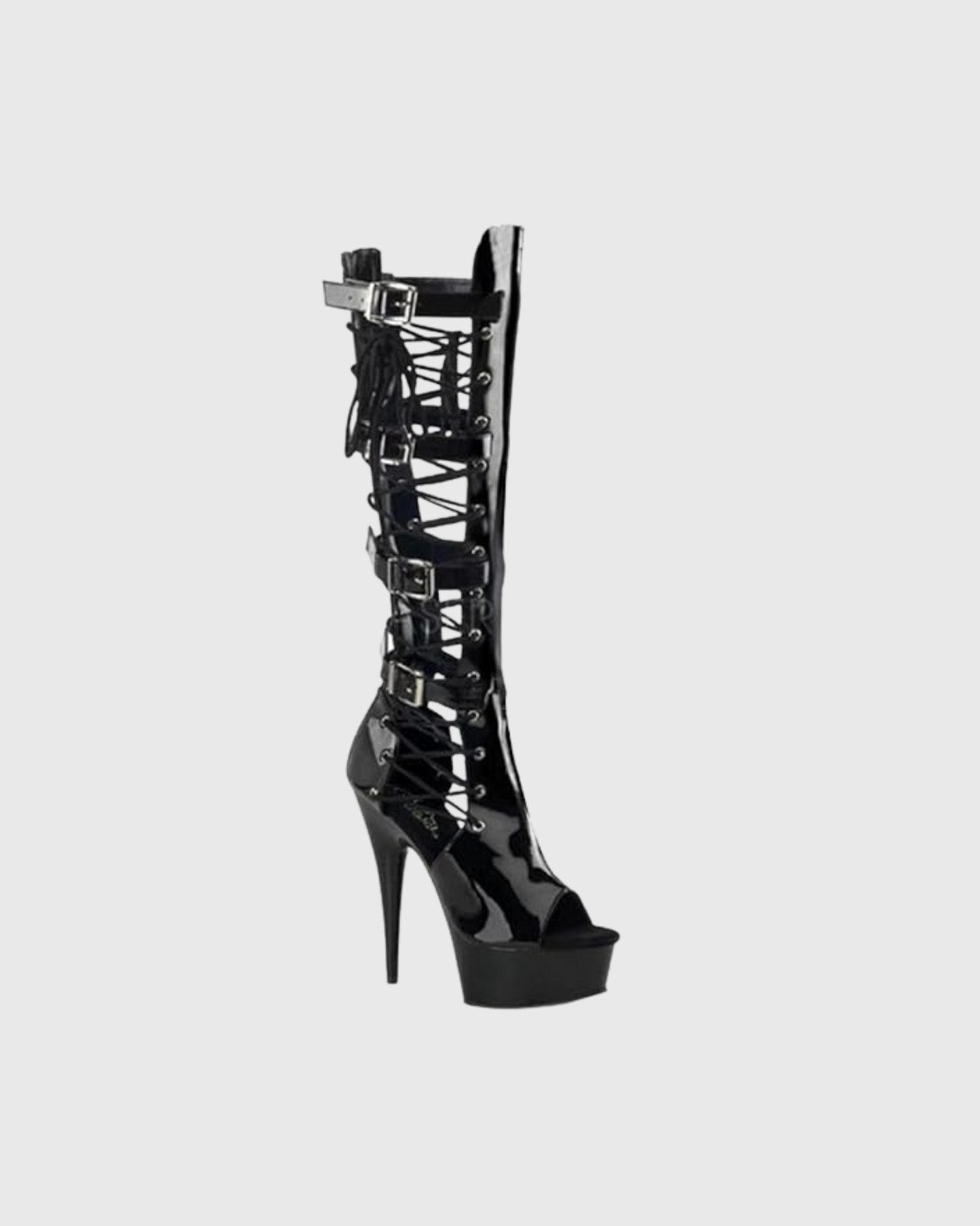 Carol Buckle Fishnet Deconstruct Knee High Boots