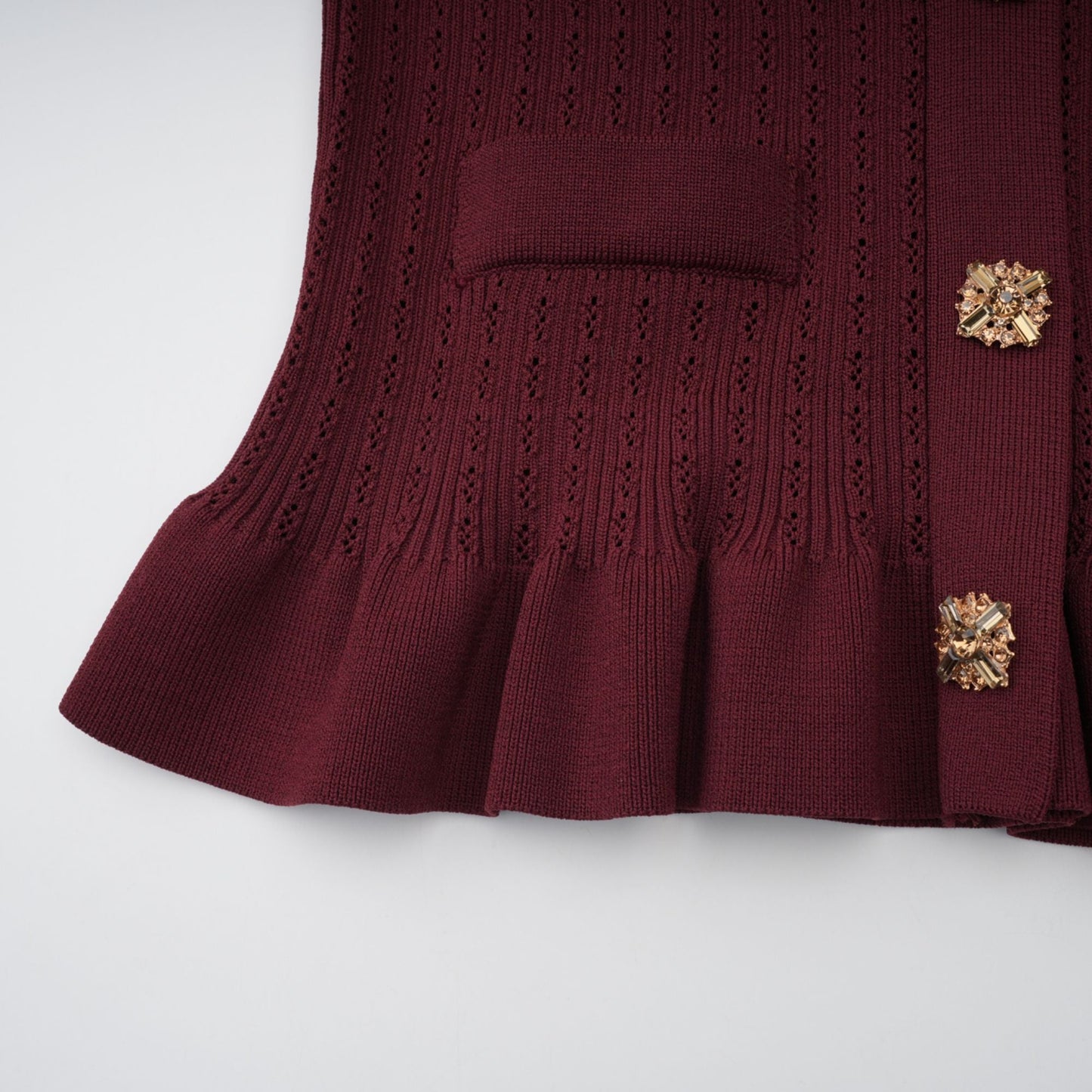 Corrine red ruffled knit top & skirt matching set