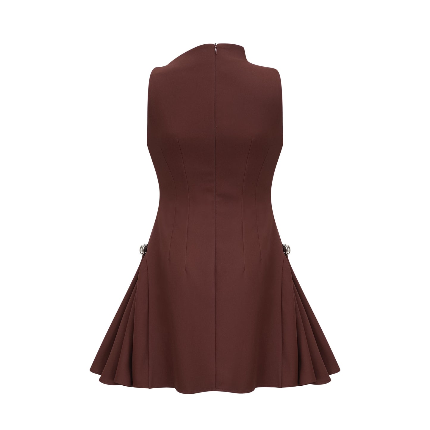 Dora brown asymmetrical-neck puff mini dress