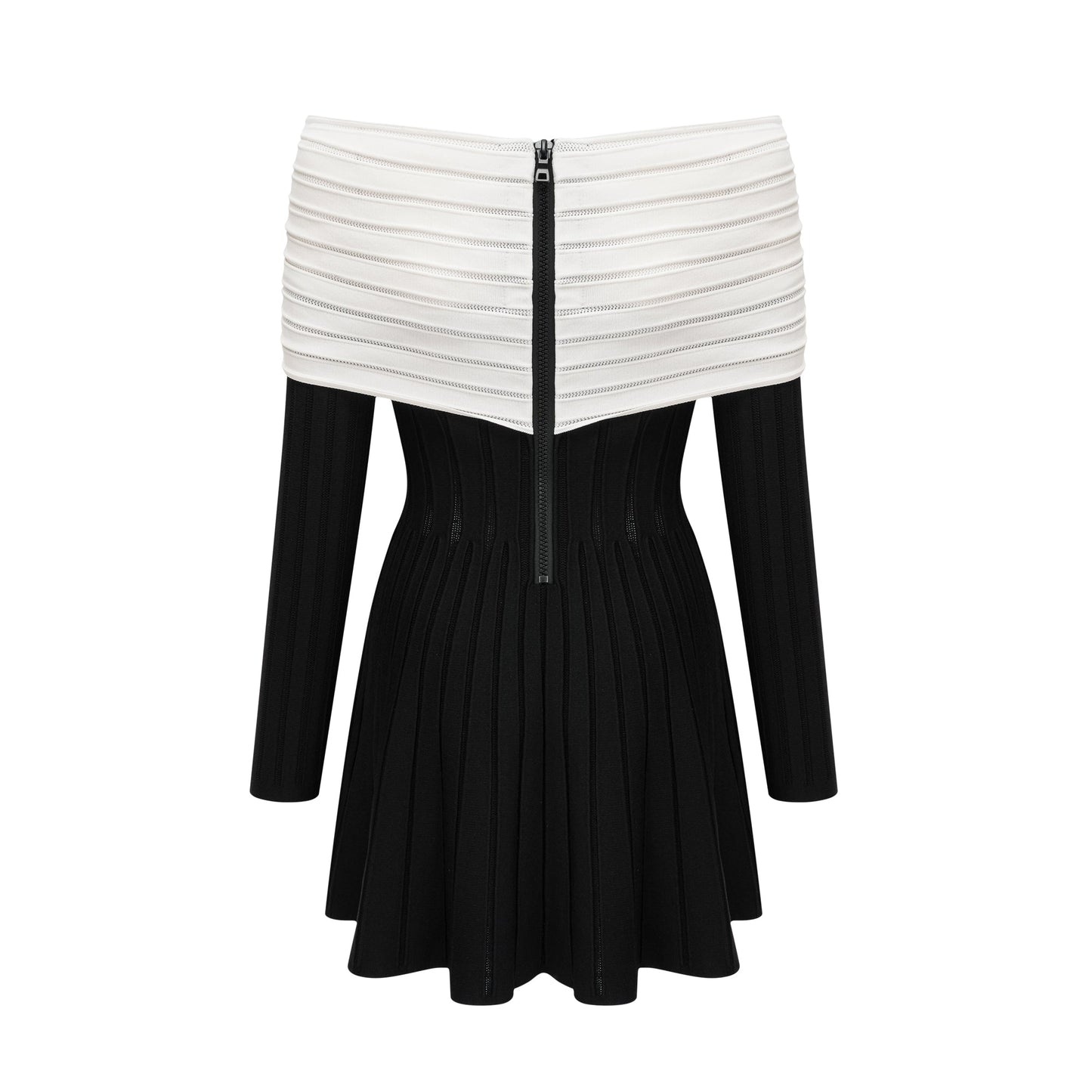 Justine black off-shoulder bow knit mini dress