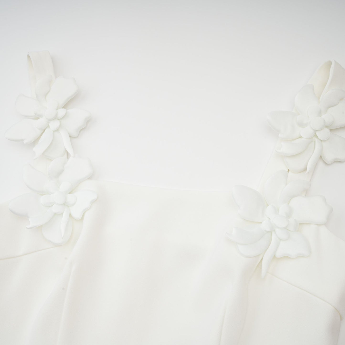 Ariane white faux-flower square-neck midi dress