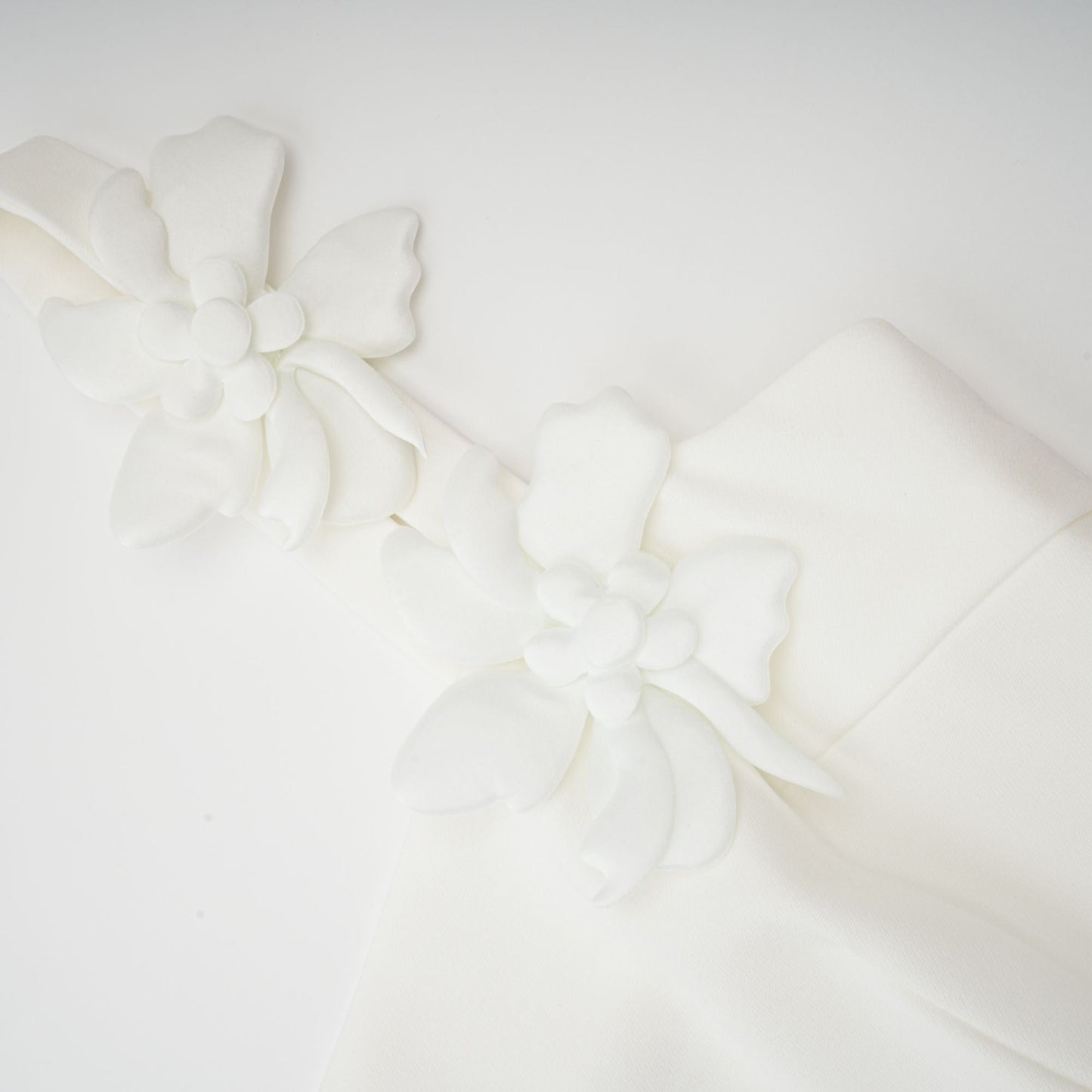 Ariane white faux-flower square-neck midi dress