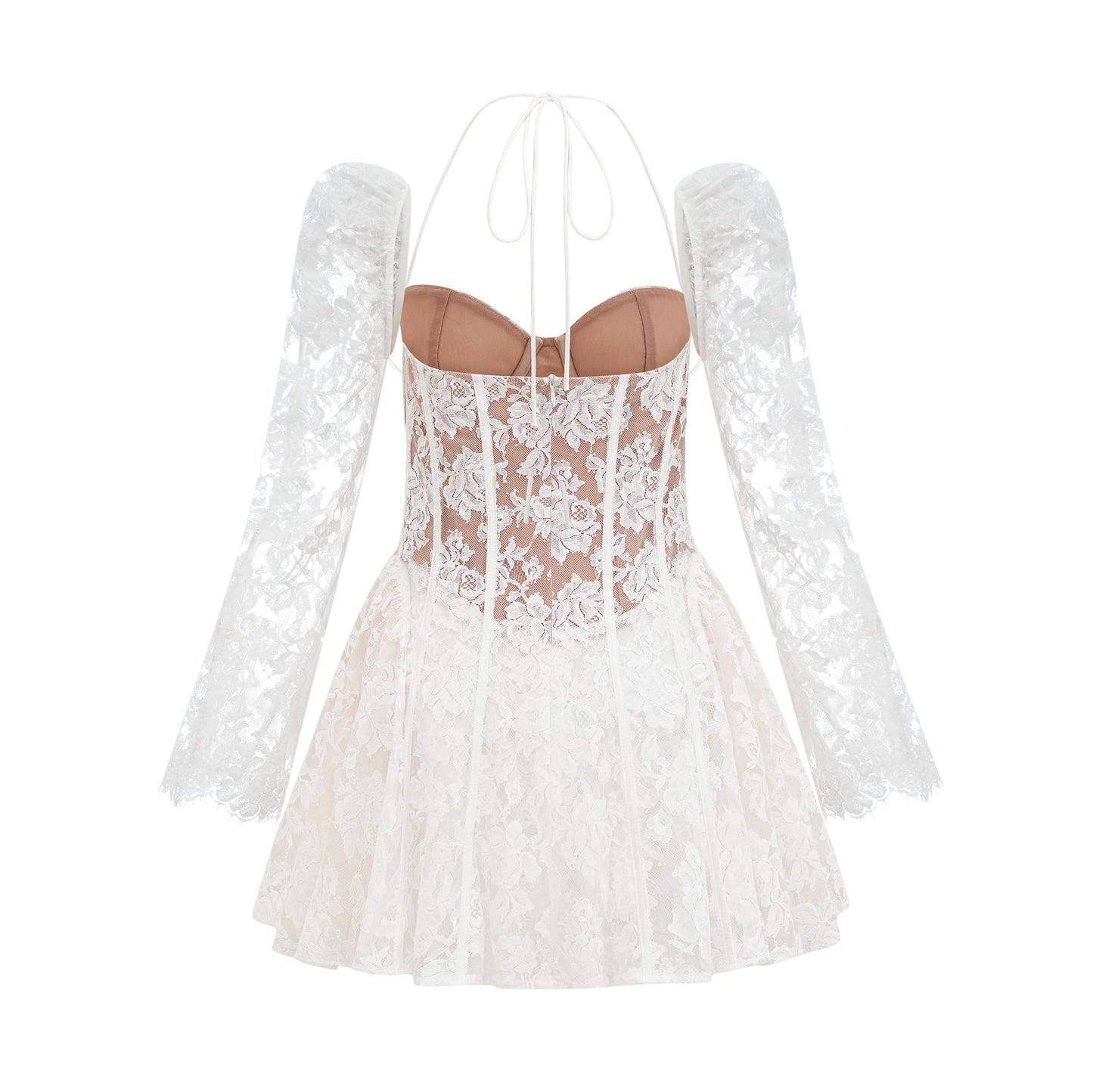 Vivienne white floral-lace corset mini dress