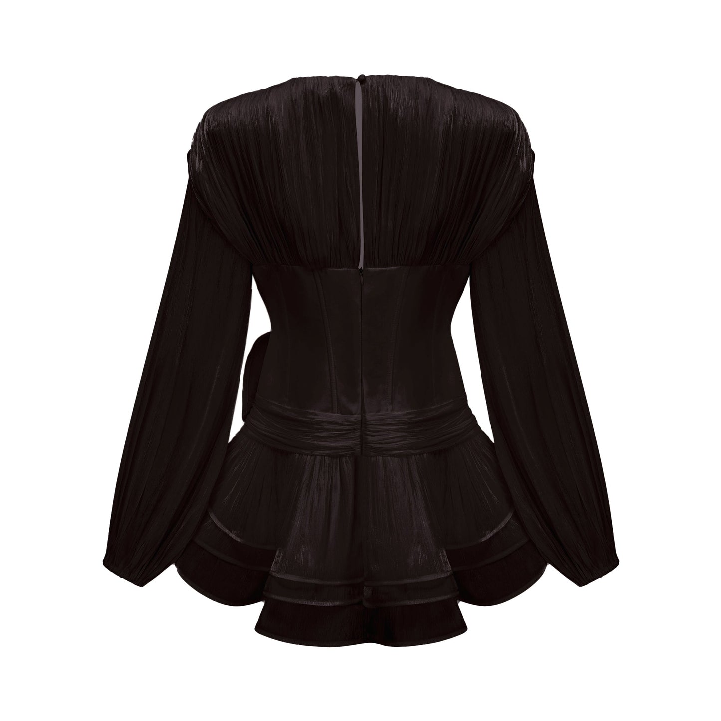 Rosier Black Fully Pleated Cinched Mini Dress