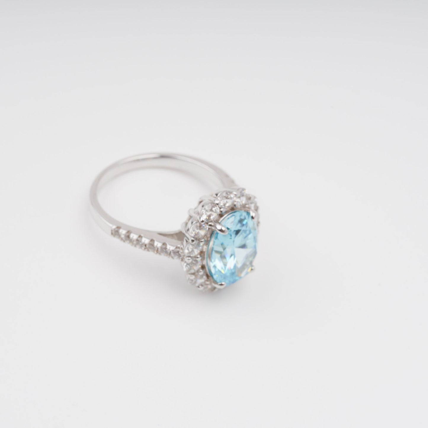 Angle Blue Oval Gemstone Sterling Silver Ring