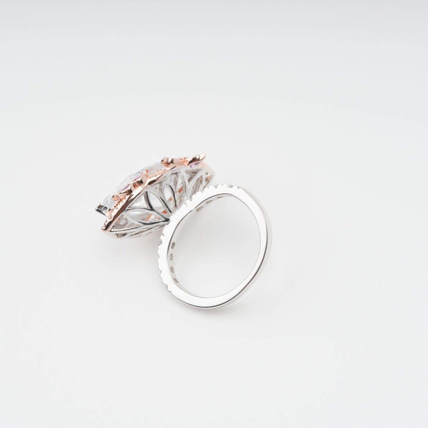 Scintillement Pink Crystal Embellished Sterling Silver Ring Set (3 Pieces)