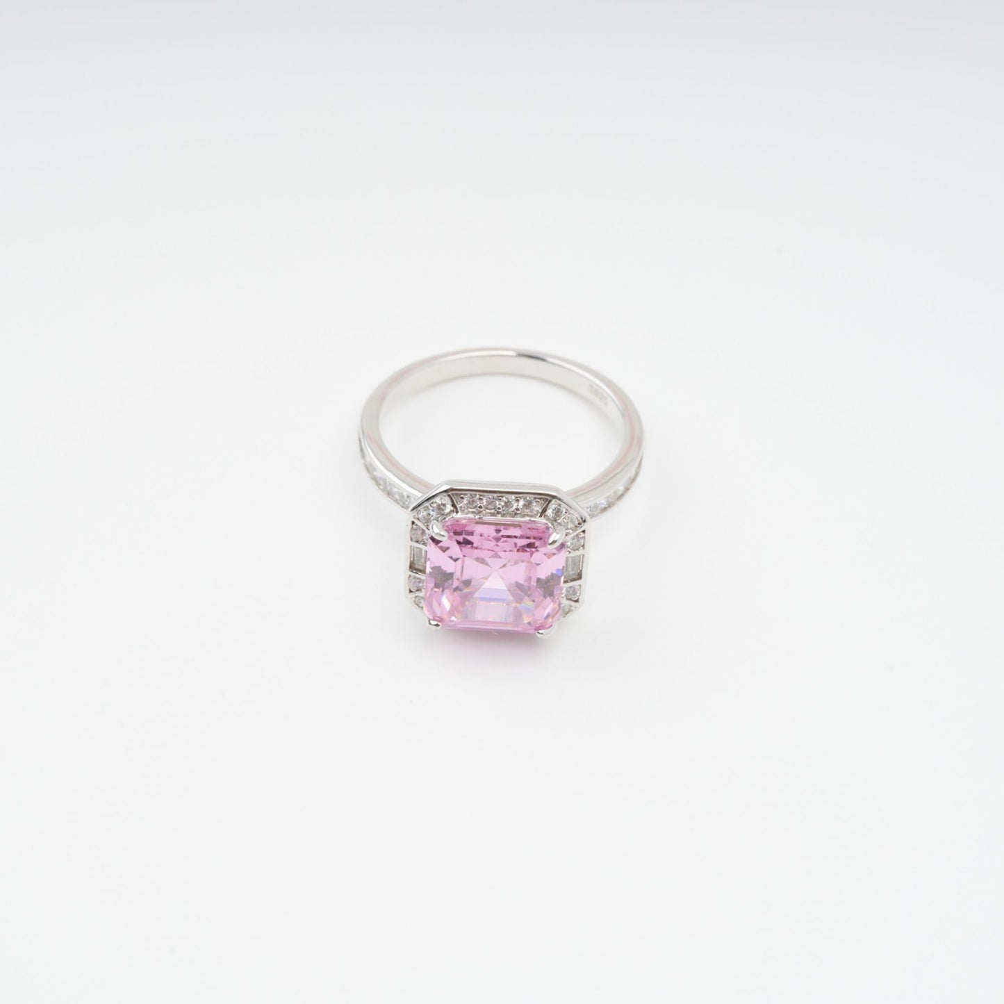 Hélène Pink Emerald Cut Zircon Gemstone Sterling Silver Ring