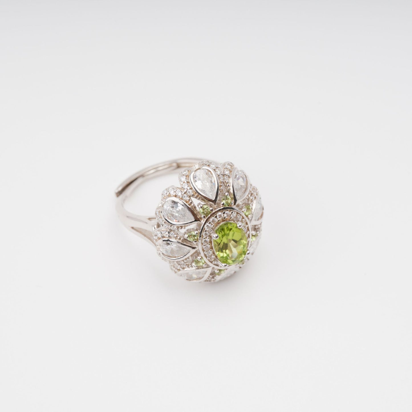 Joyau Olive Green Oval Gemstone Sterling Silver Ring