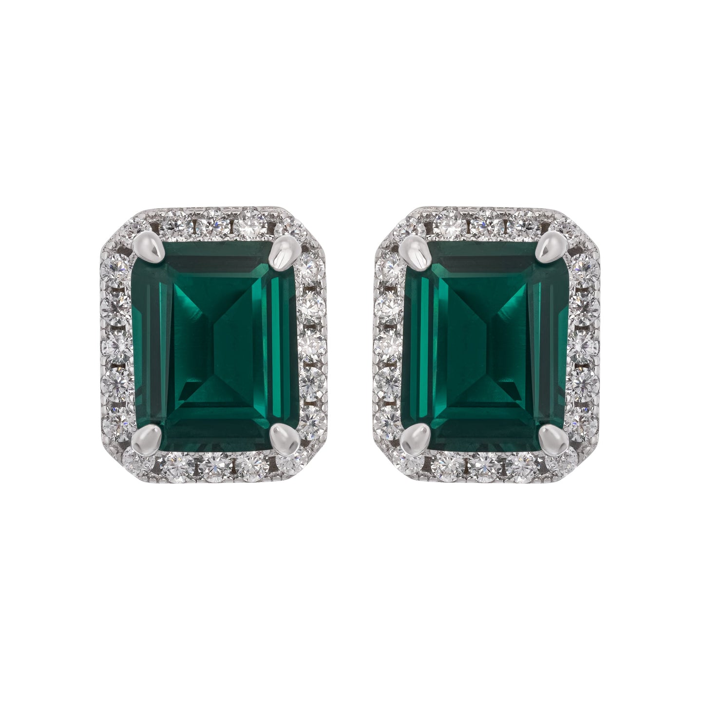 Mielikki Green Square Emerald Cut Gemstone Sterling Silver Earrings