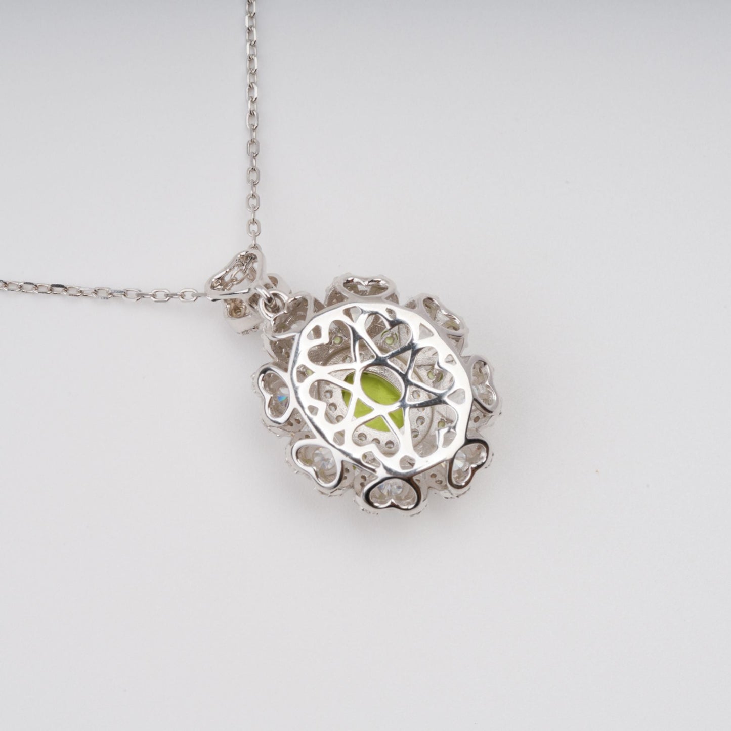 Kyliegh Green Floral Gemstone Pendant Sterling Silver Necklace