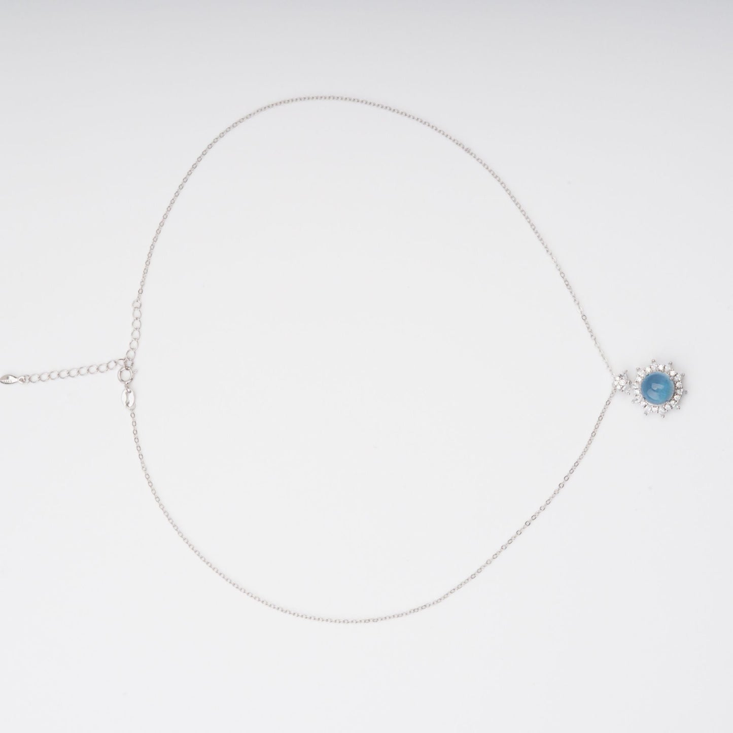 Mielikki Blue Oval Gemstone Pendant Sterling Silver Necklace