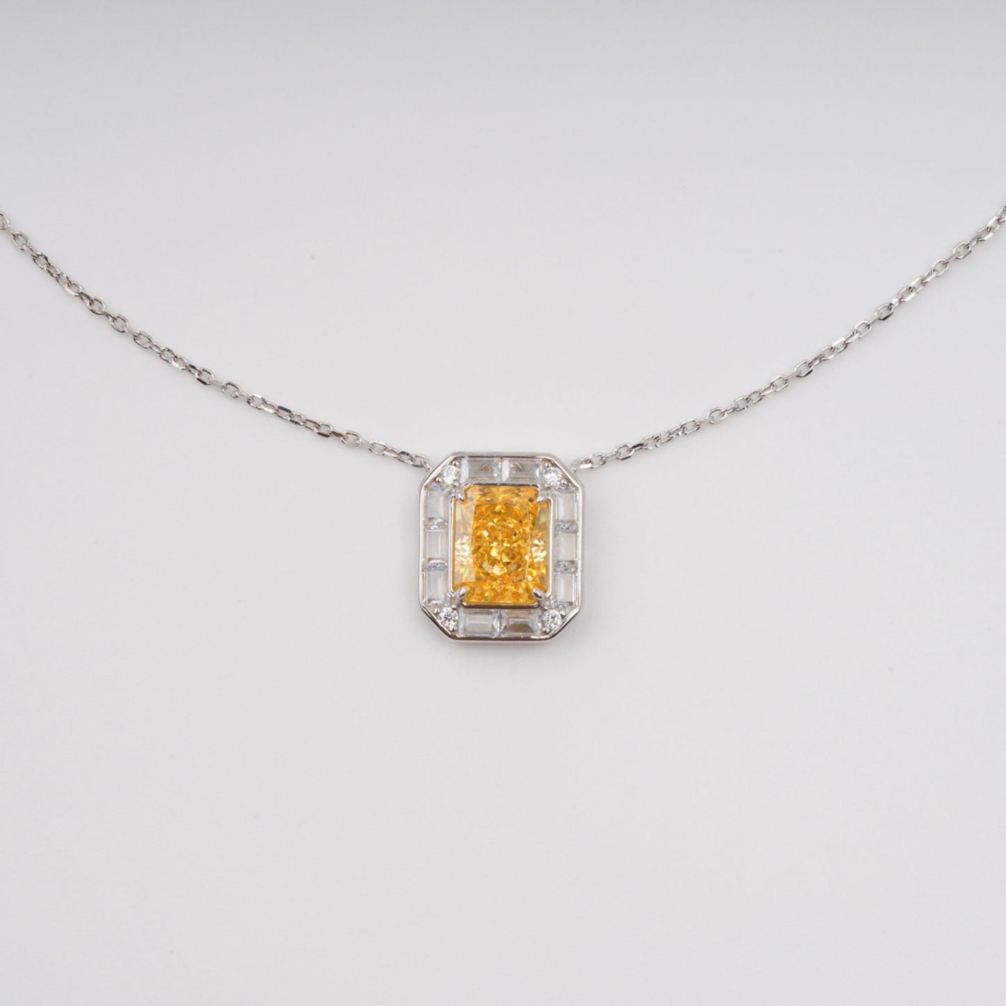 Eini Yellow Square Gemstone Pendant Sterling Silver Necklace