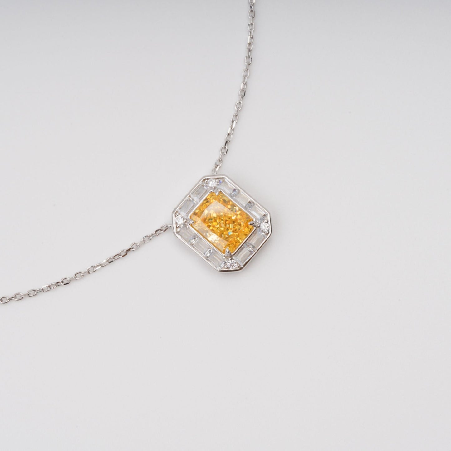 Eini Yellow Square Gemstone Pendant Sterling Silver Necklace