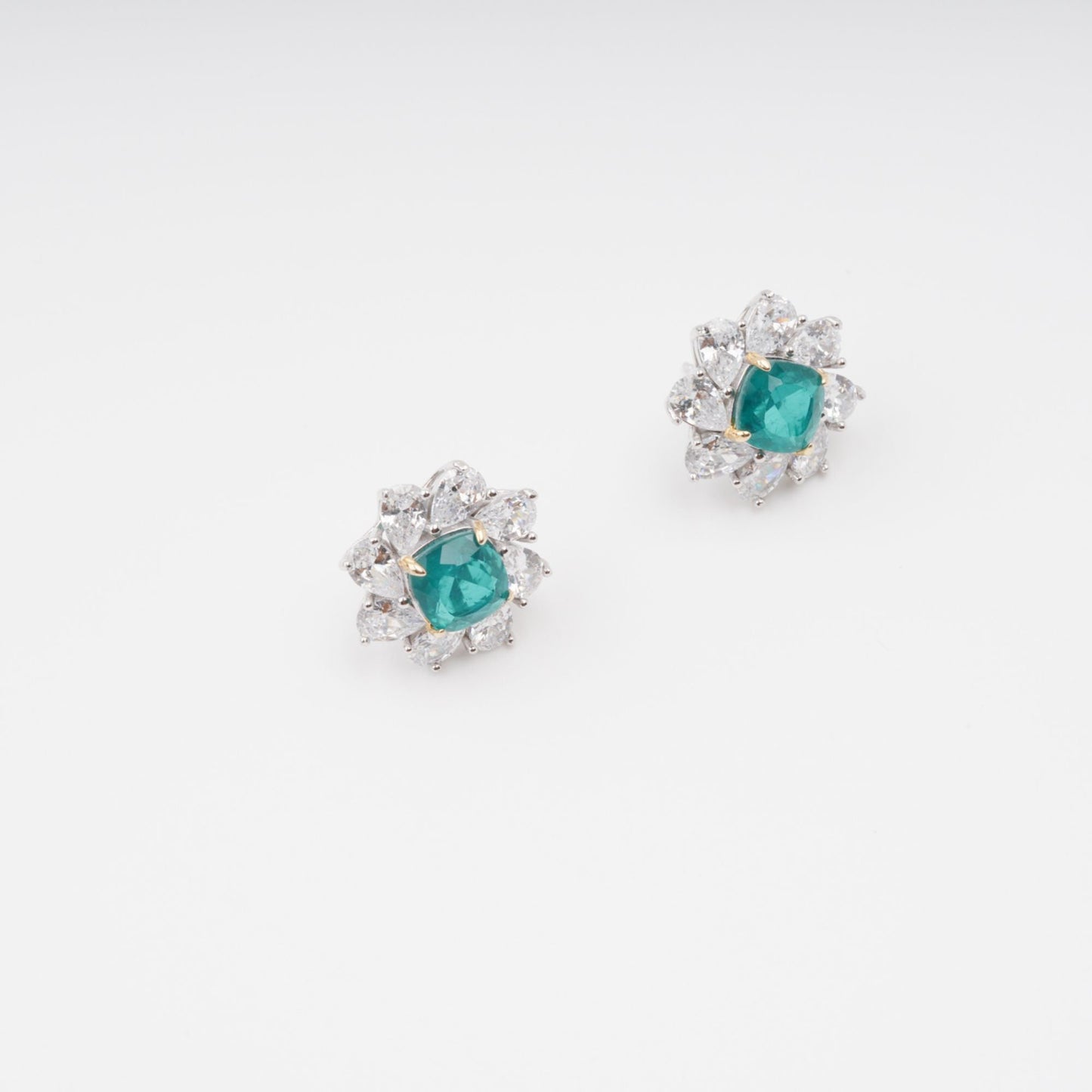 Erica Green Flower Shaped Gemstone Sterling Silver Earrings