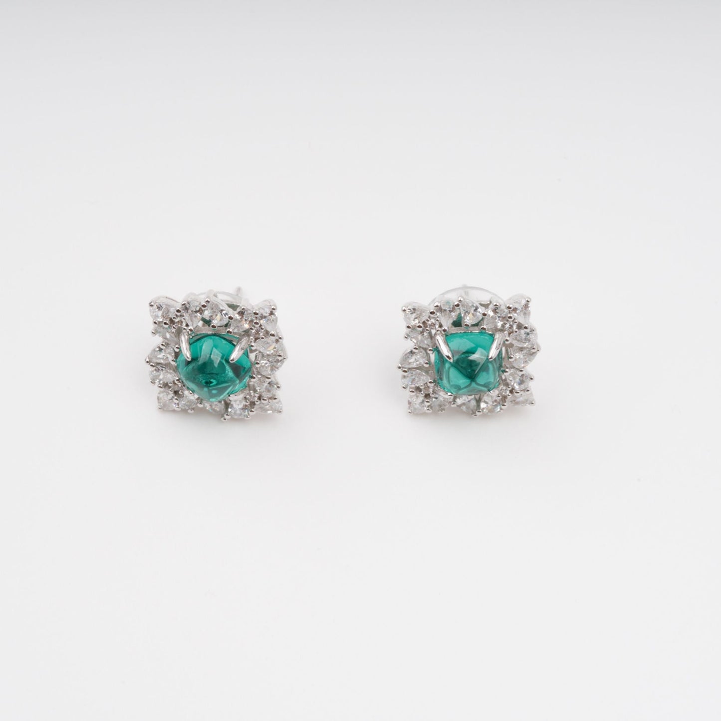 Hilja Green Round Cut Gemstone Sterling Silver Earrings