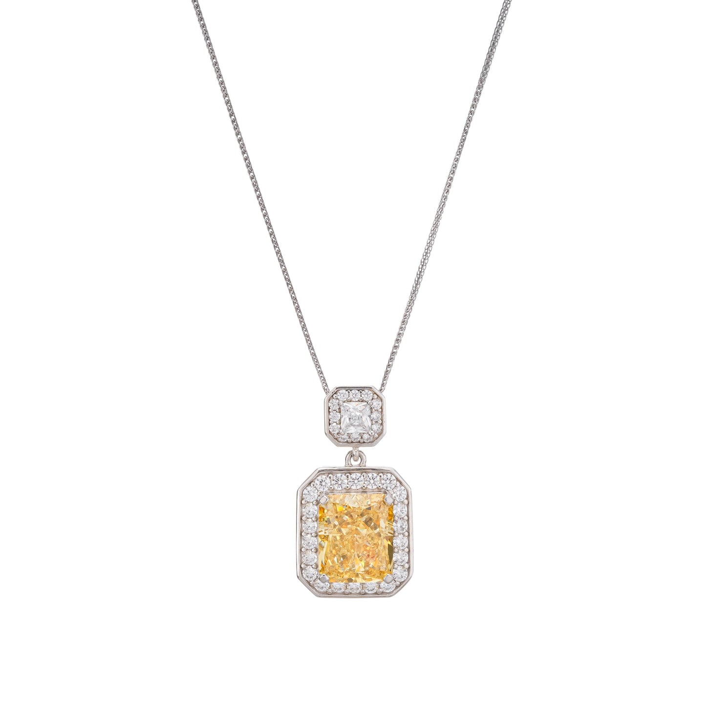 Pirjo Yellow Emerald Cut Gemstone Pendant Sterling Silver Necklace