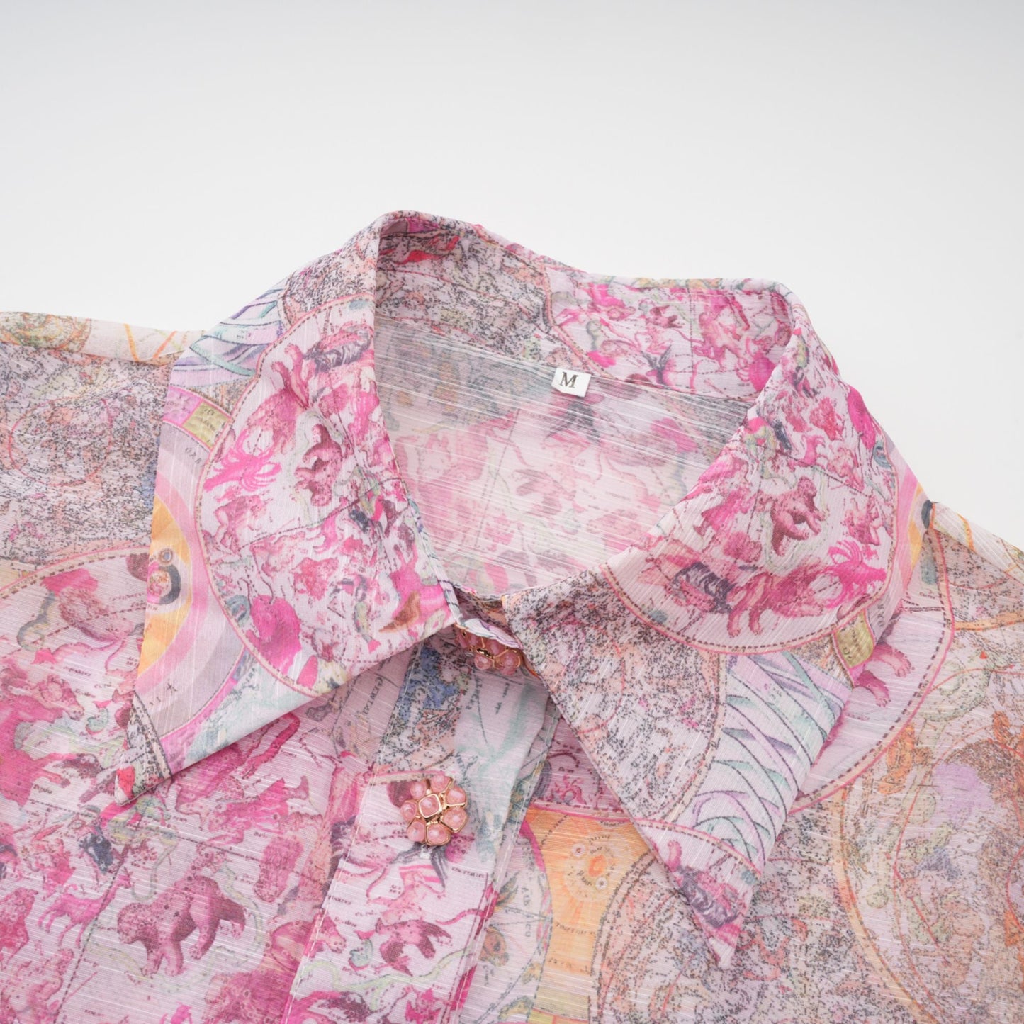 Cherry pink pattern-print shirt & skirt matching set