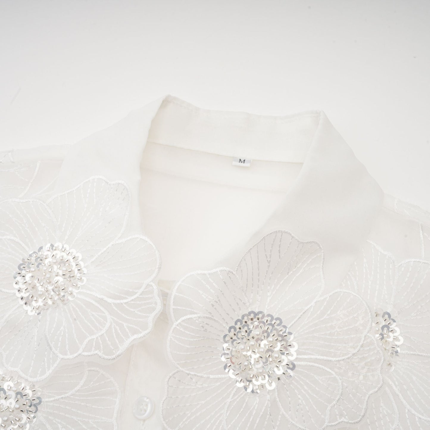 Béatrix white embellished semi-sheer shirt