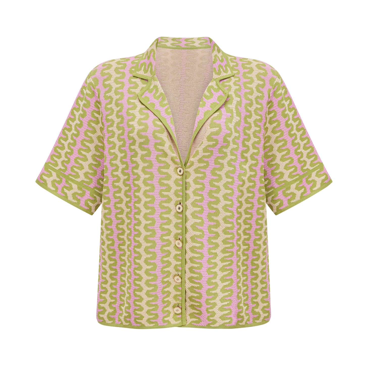Ophélie green color-block knitted shirt & trousers matching set