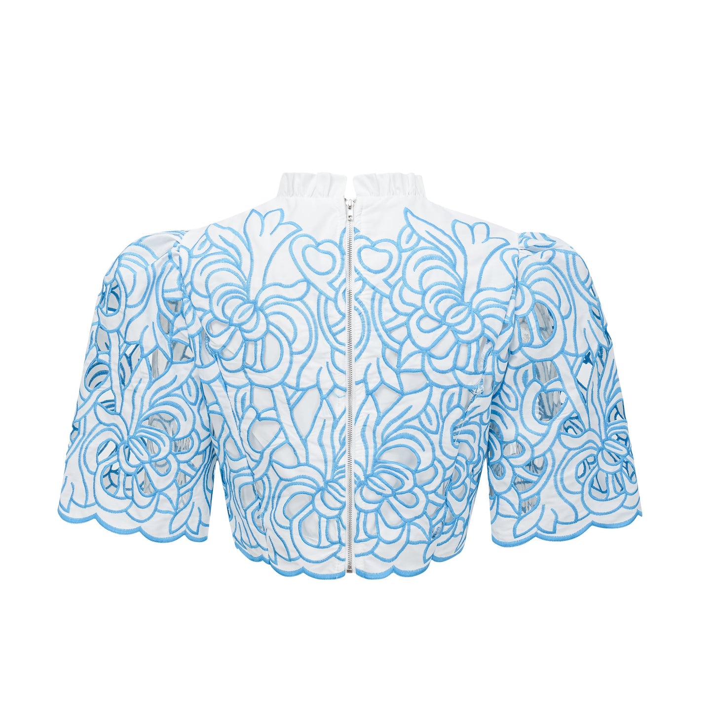 Aurore blue cut-out embroidered top & skirt matching set